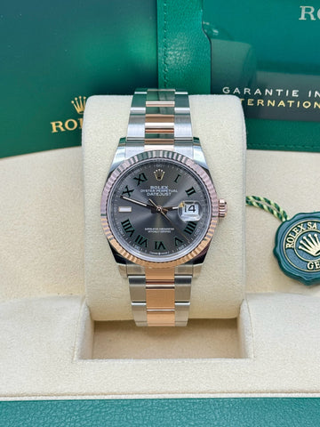 Rolex Steel and Everose Rolesor Datejust 36 Watch - Fluted Bezel - Wimbledon Dial - Oyster Bracelet - 126231