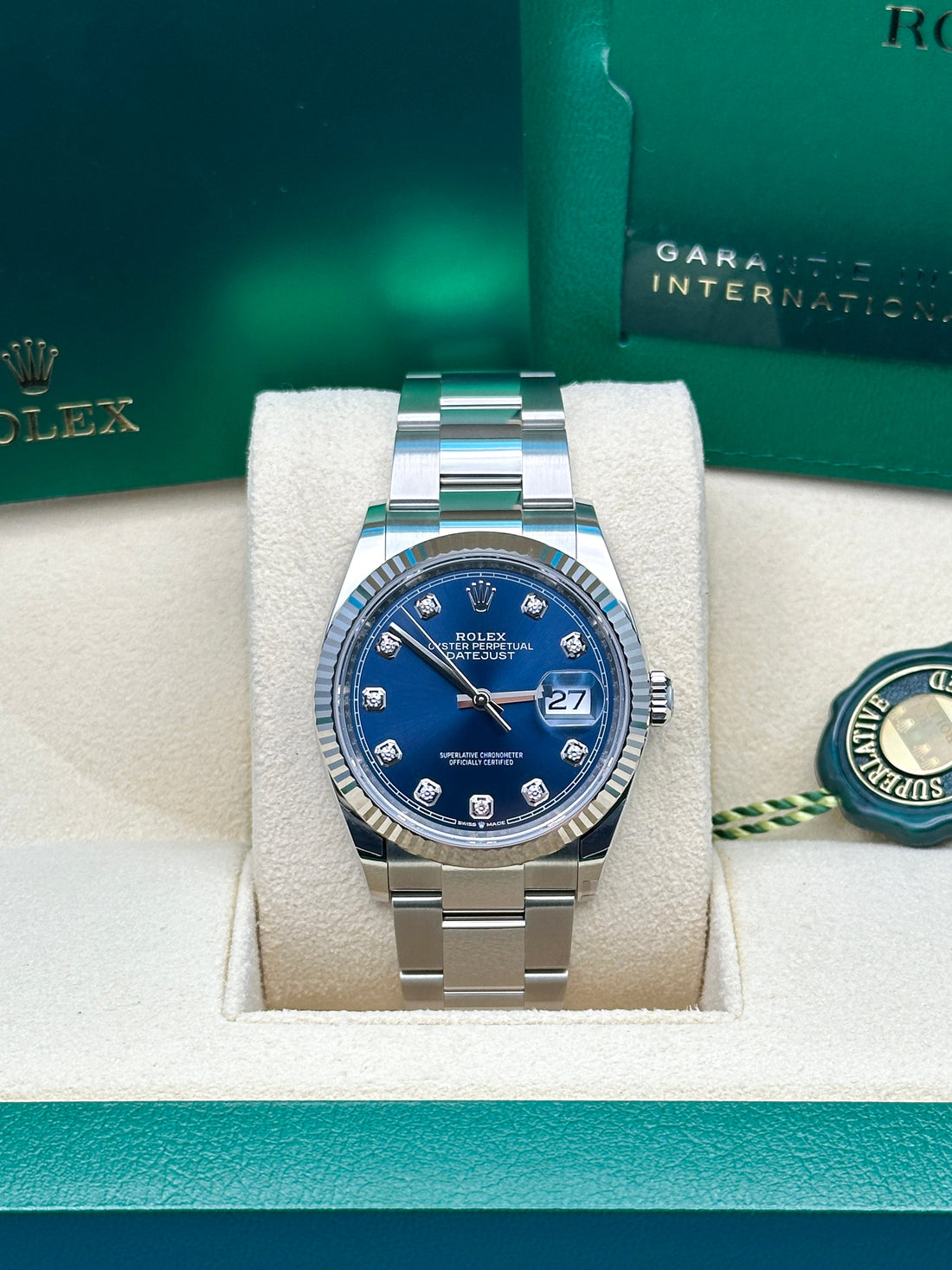 Rolex Steel Datejust 36 Watch - Fluted Bezel - Blue Diamond Dial - Oyster Bracelet - 2019 Release - 126234 bldo