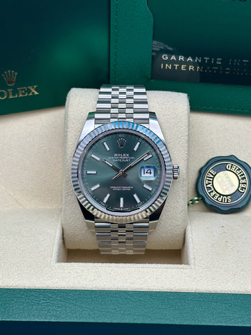 Rolex Datejust 41 126334, 2024, mint green index dial, Jubilee bracelet