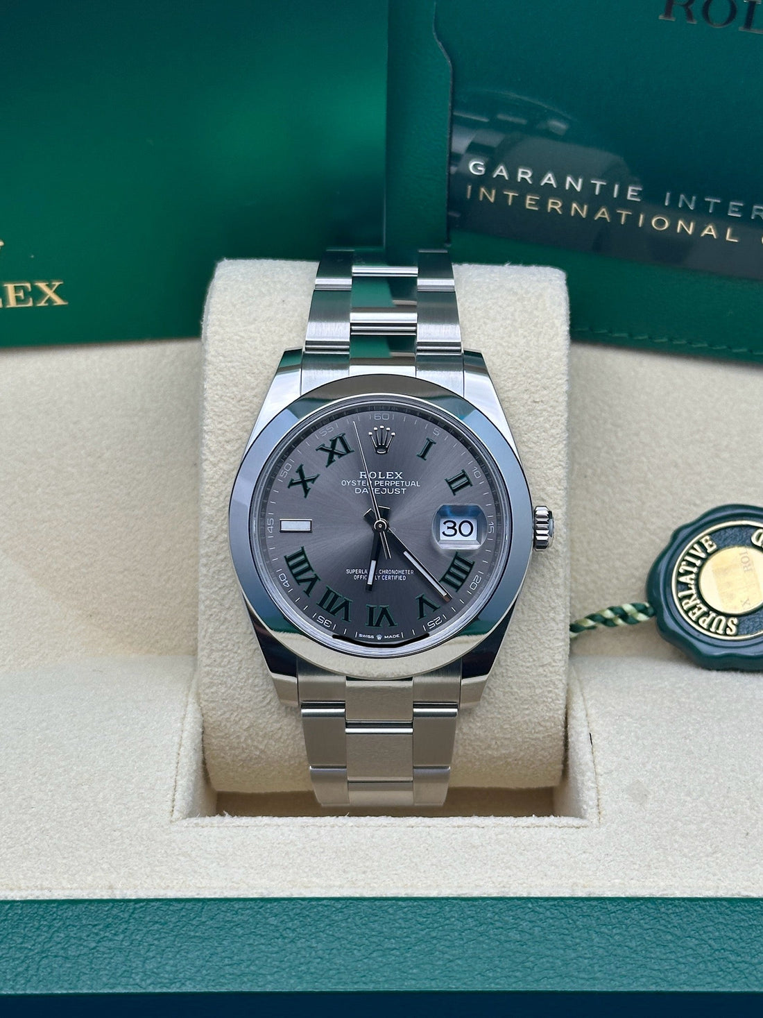 Rolex Steel Datejust 41 Watch - Smooth Bezel - Slate Green Roman Dial - Oyster Bracelet - 126300 slgro