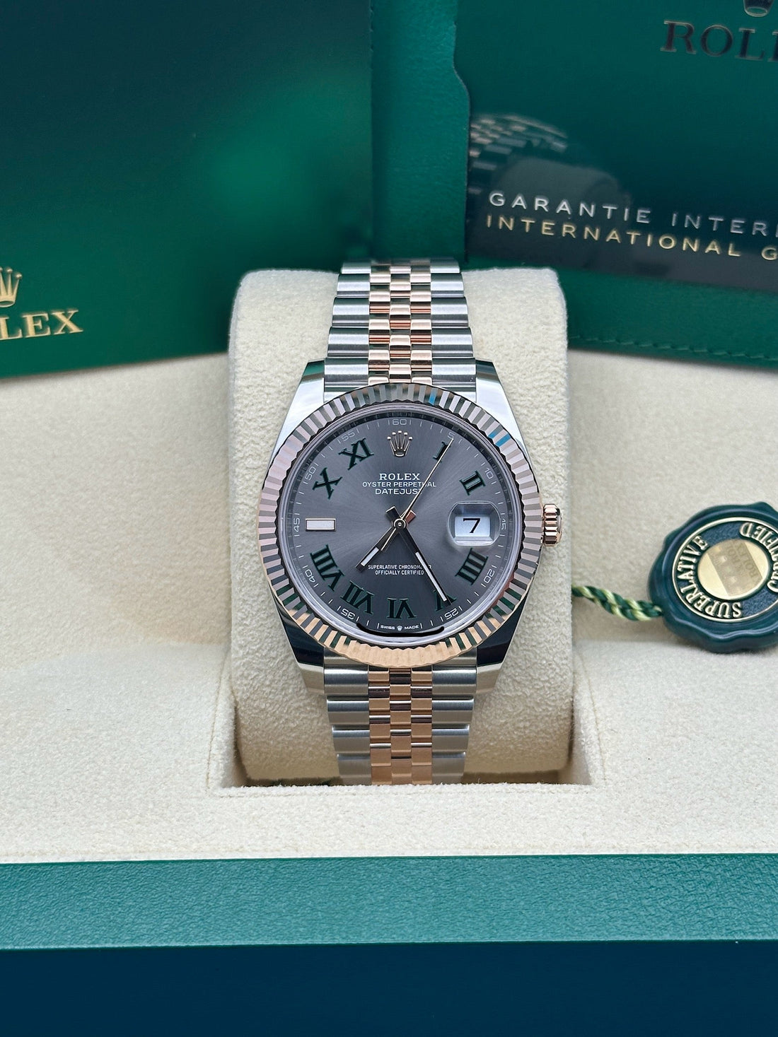 Rolex Steel and Everose Rolesor Datejust 41 Watch - Fluted Bezel - Slate Gray Green Roman Dial - Jubilee Bracelet - 126331 slgrj