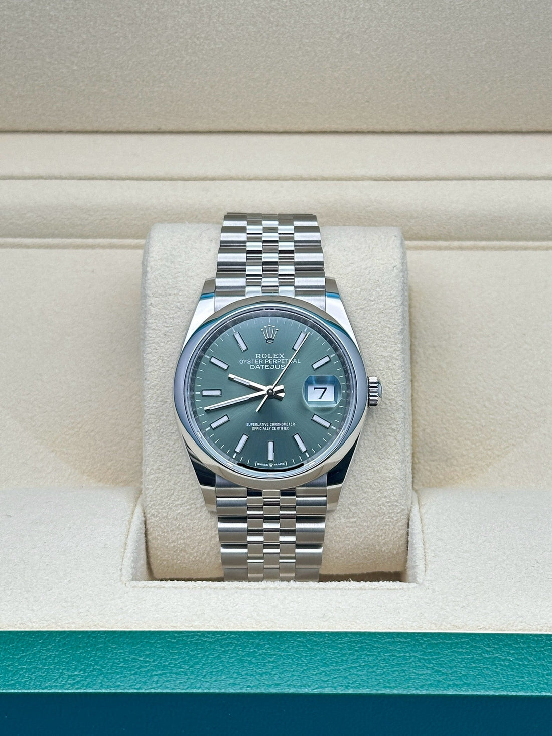 Rolex Datejust 36 126200GJB, 2024, mint green index dial, Jubilee bracelet