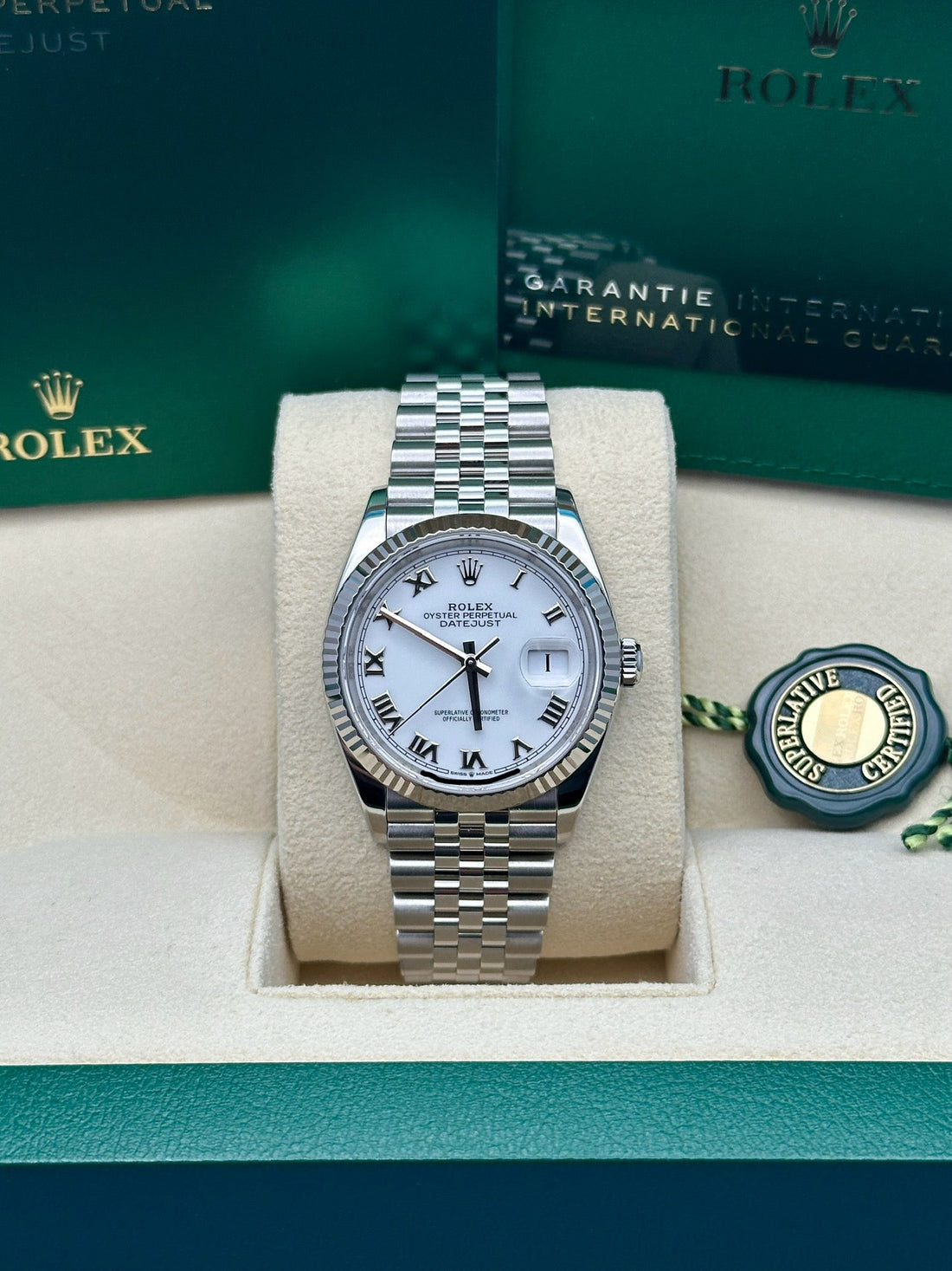 Rolex Steel Datejust 36 Watch - Fluted Bezel - White Roman Dial - Jubilee Bracelet - 2019 Release - 126234 wrj