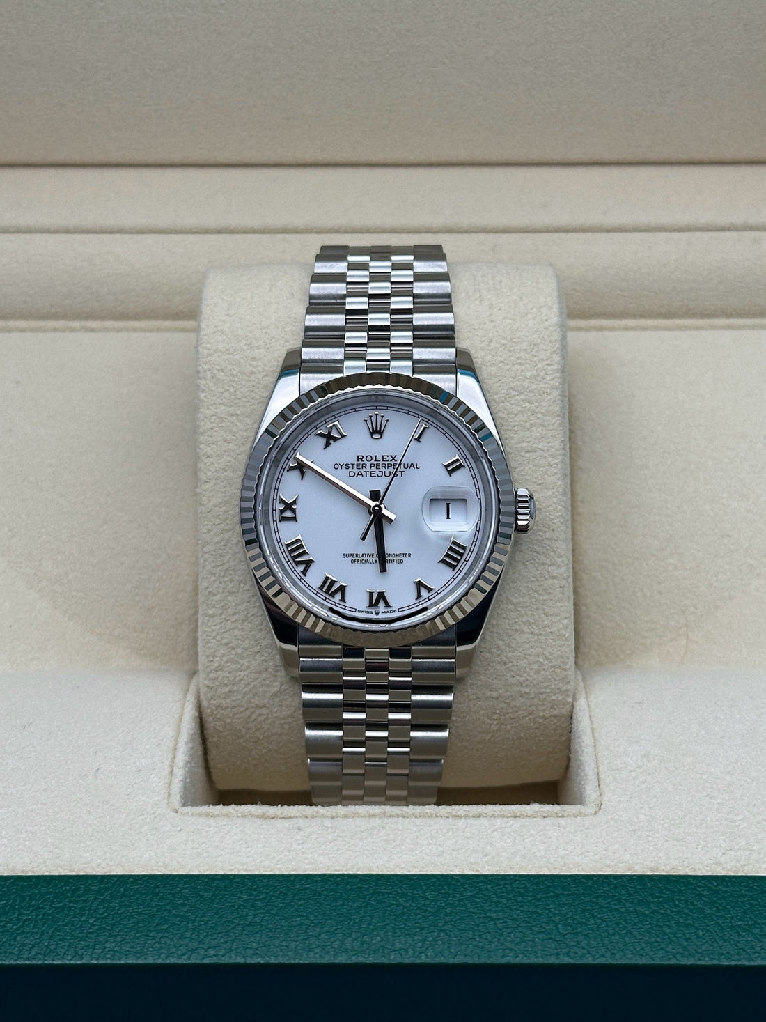 Rolex Datejust 36 126234, 2024, white Roman dial, Jubilee bracelet