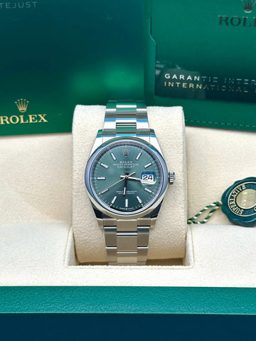 Rolex Datejust 36 126200GOY, 2024, mint green index dial, Oyster bracelet