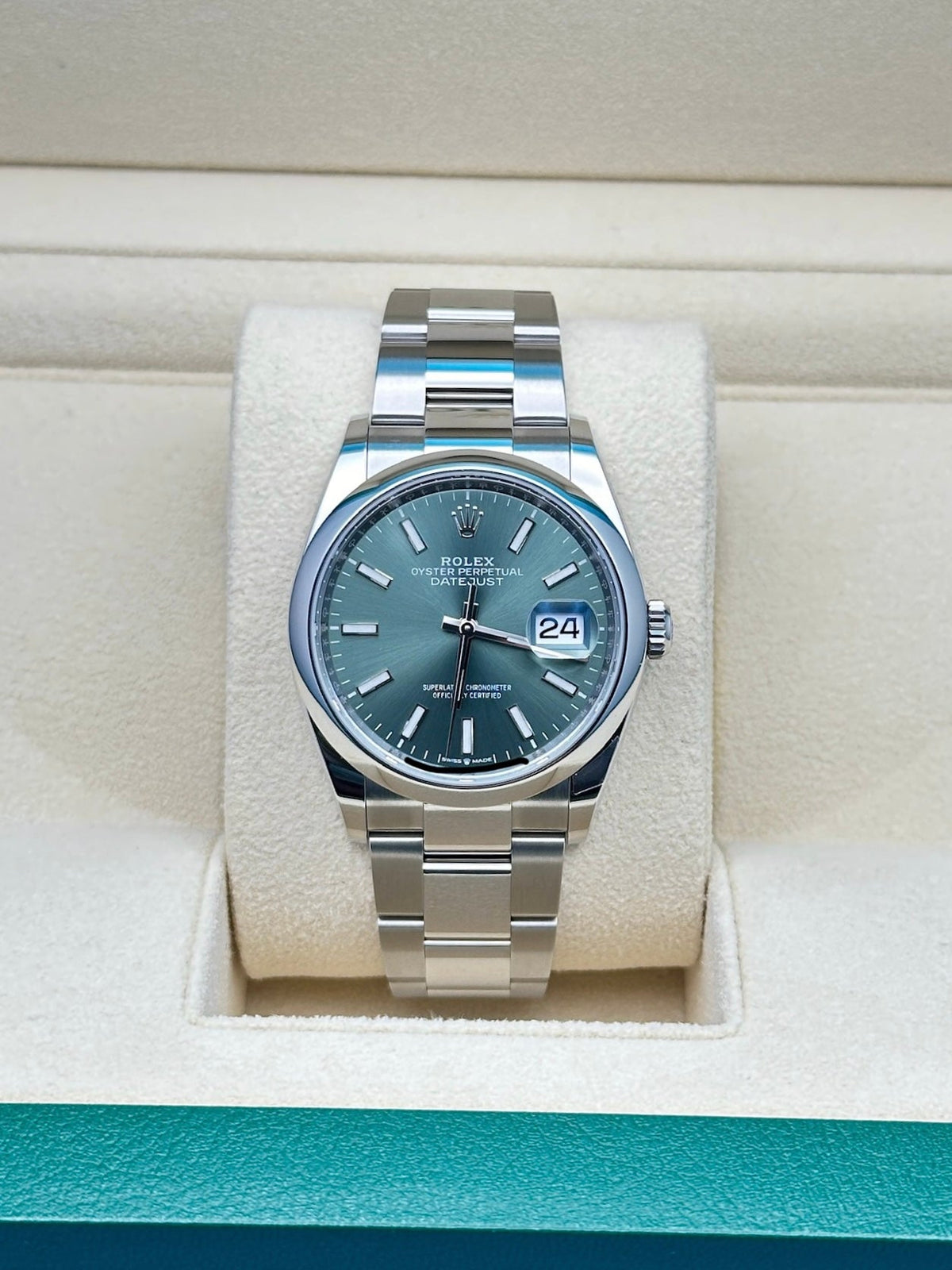 Rolex Oystersteel Datejust 36 Watch - Domed Bezel - Mint Green Index D