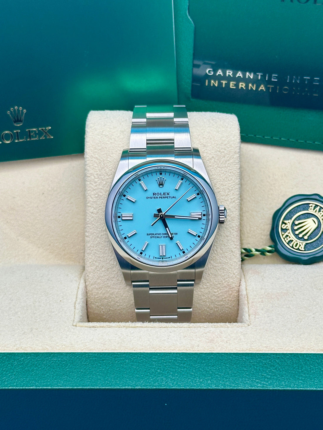 Rolex Oyster Perpetual 36 Watch - Domed Bezel - Turquoise Blue Index Dial - Oyster Bracelet - 2020 Release - 126000 tbio