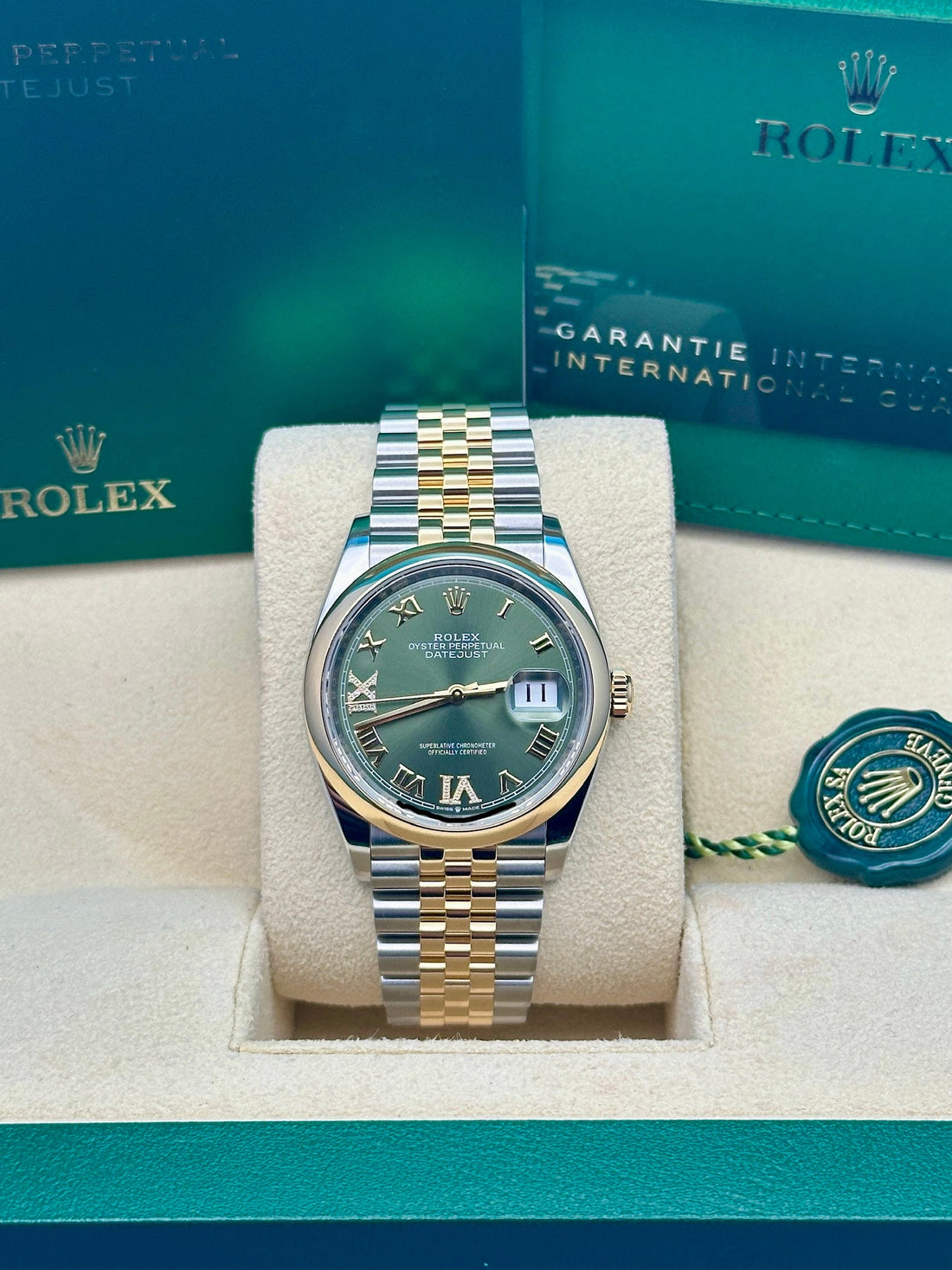 Rolex Steel and Yellow Gold Rolesor Datejust 36 Watch - Domed Bezel - Olive Green Roman Dial - Jubilee Bracelet - 126203 ogdr69j