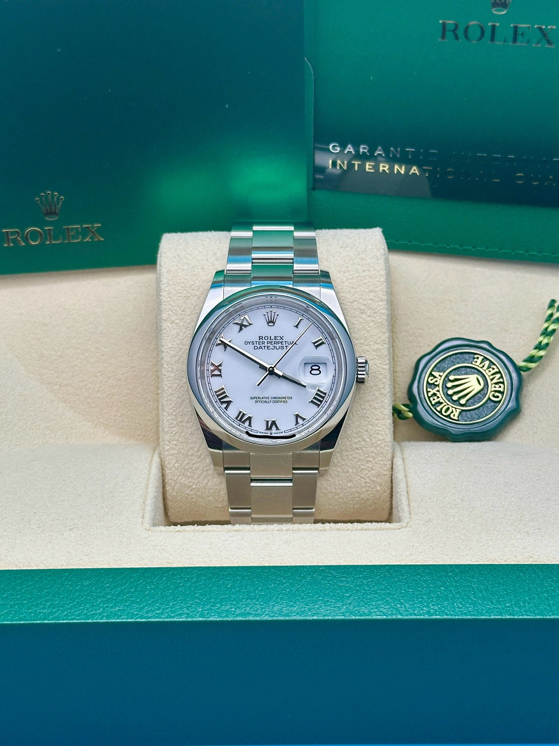 Rolex Steel Datejust 36 Watch - Domed Bezel - White Roman Dial - Oyster Bracelet - 2019 Release - 126200 wro