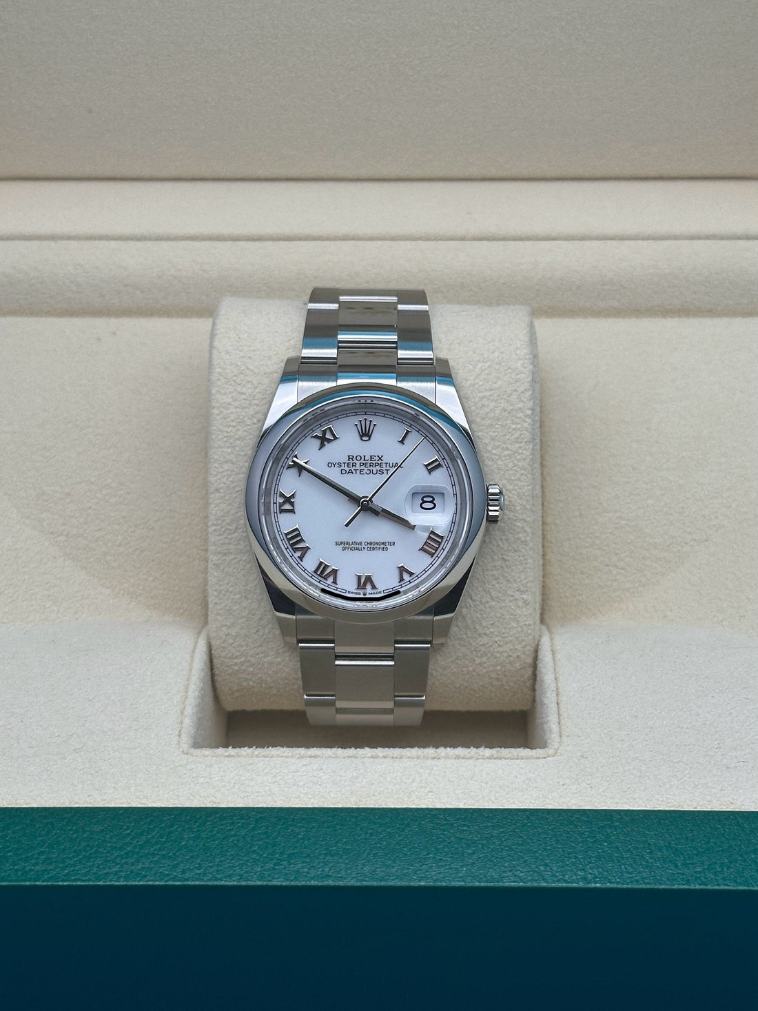 Rolex Datejust 36 126200, 2024, white Roman dial, Oyster bracelet