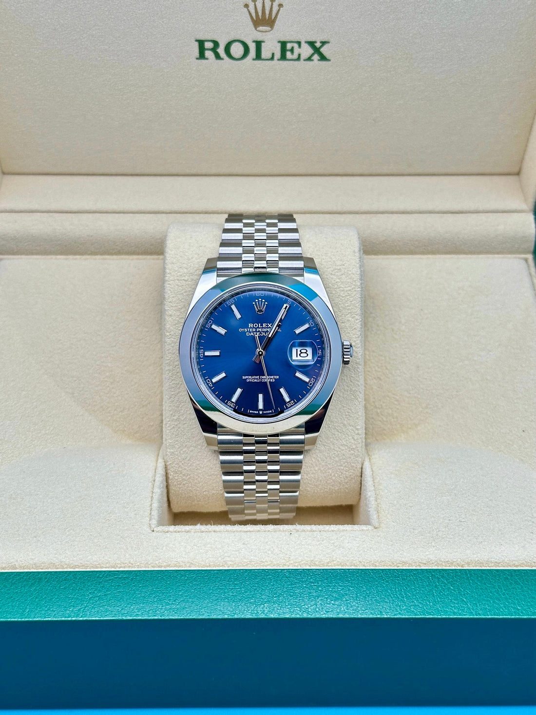 Rolex Datejust 41 126300, 2024, blue index dial, Jubilee bracelet