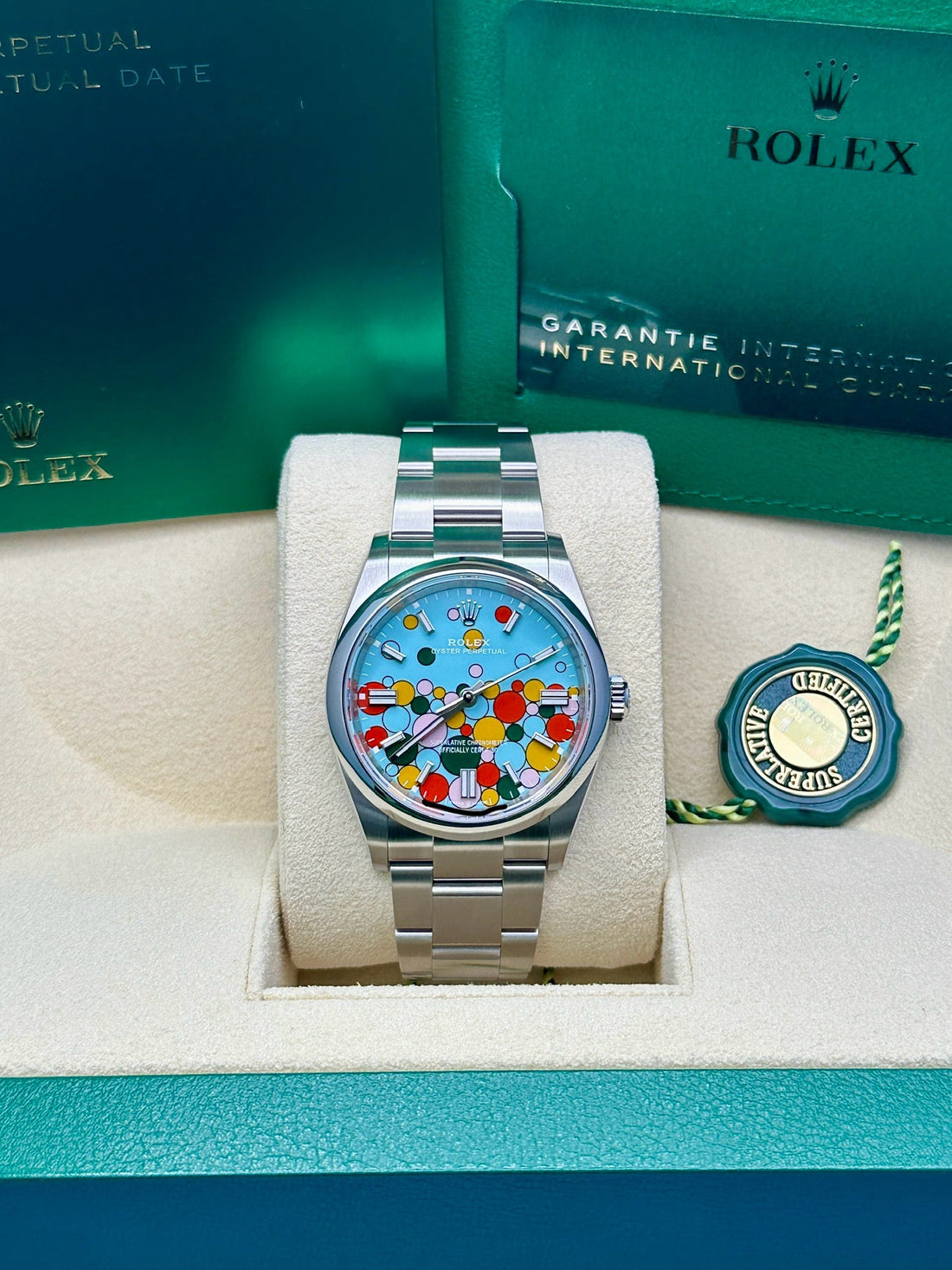 Rolex Oyster Perpetual 36 Turquoise Blue Celebration-motif Dial Stainless Steel Oyster 126000