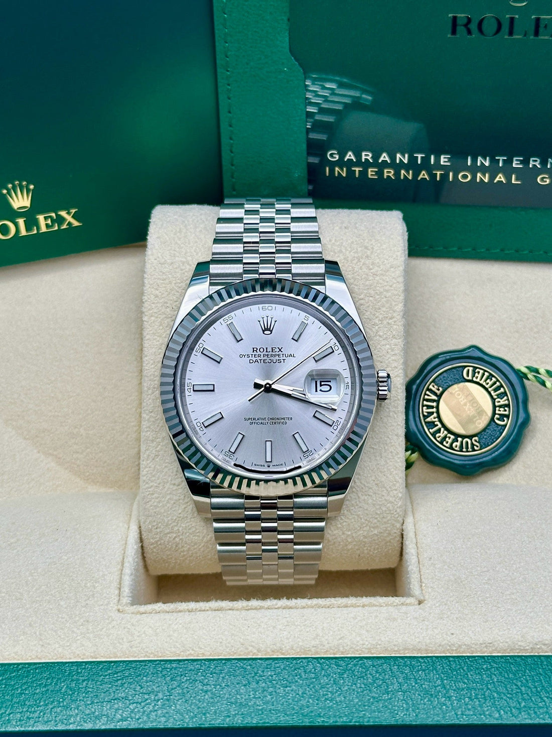 Rolex Steel and White Gold Rolesor Datejust 41 Watch - Fluted Bezel - Silver Index Dial - Jubilee Bracelet - 126334 sij