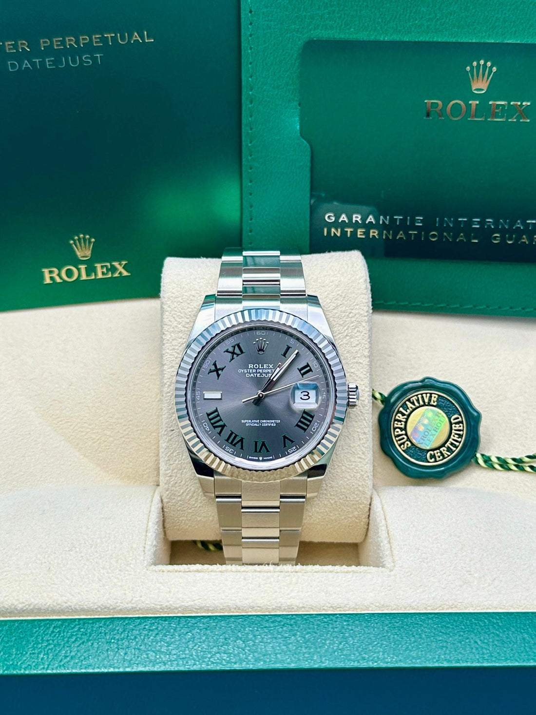 Rolex Steel and White Gold Rolesor Datejust 41 Watch - Fluted Bezel - Slate Green Roman Dial - Oyster Bracelet - 126334 slgro