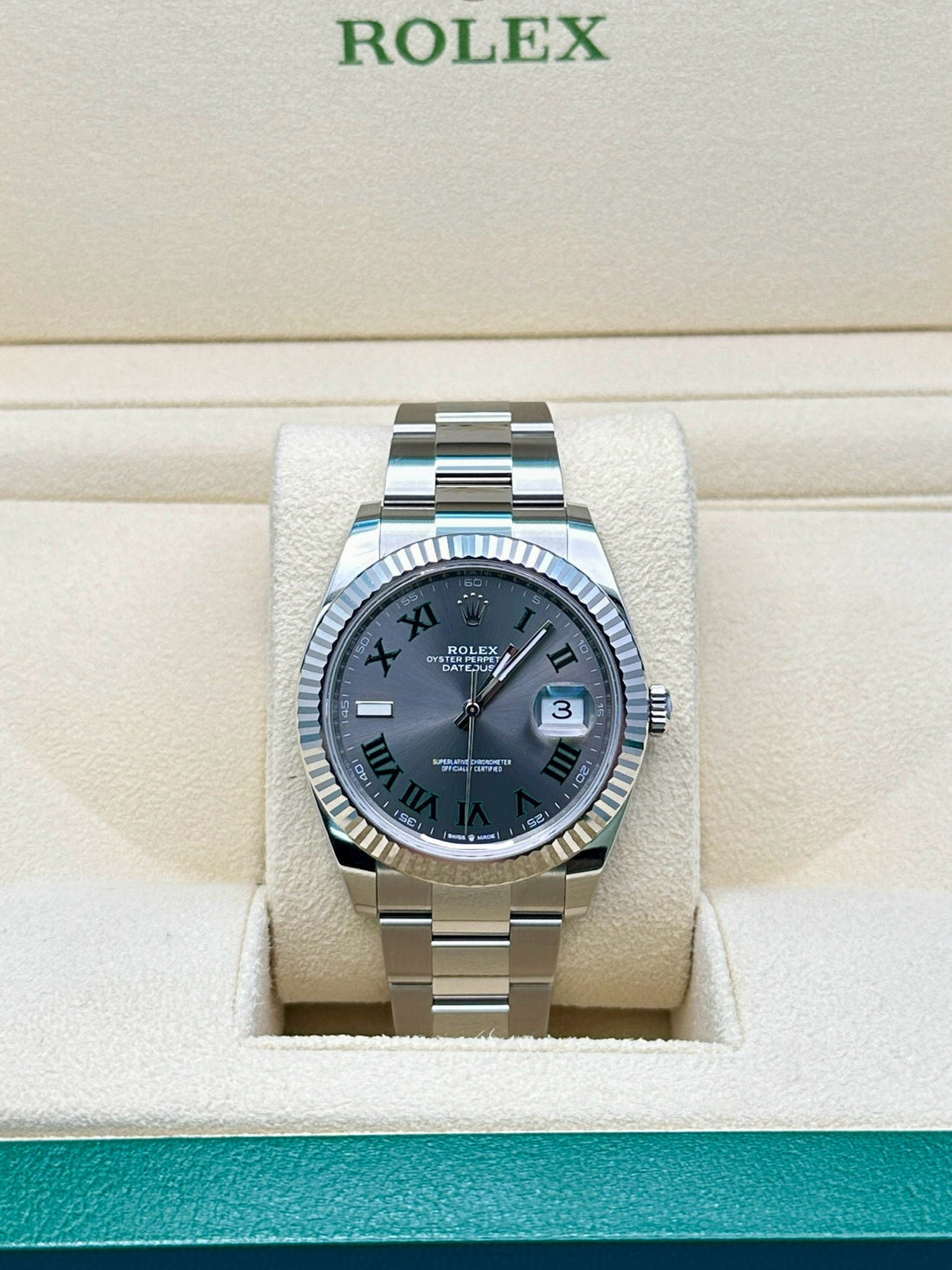 Rolex Datejust 41 126334, 2024, slate green Roman dial, Oyster bracelet