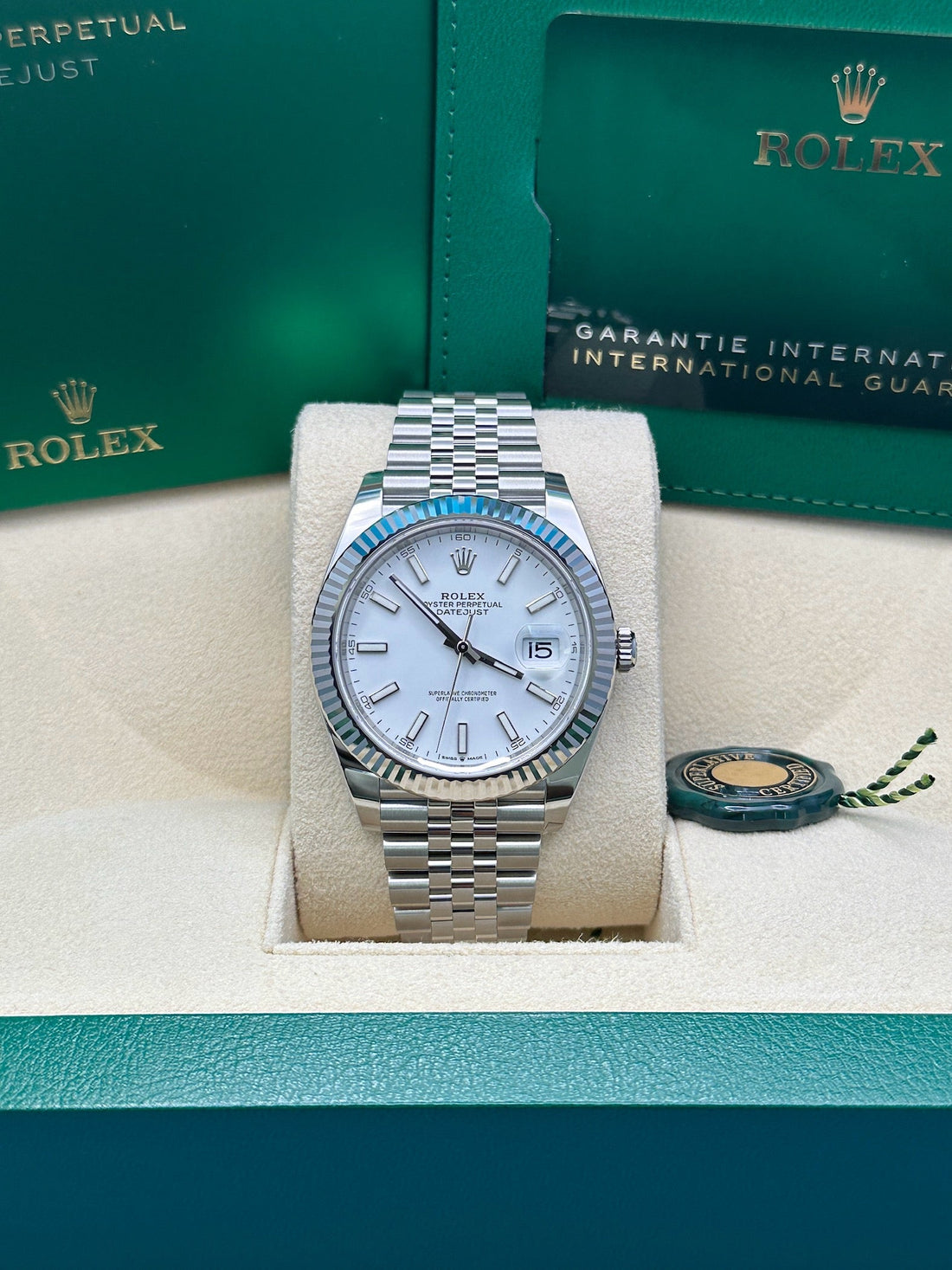 Rolex Steel and White Gold Rolesor Datejust 41 Watch - Fluted Bezel - White Index Dial - Jubilee Bracelet - 126334 wij