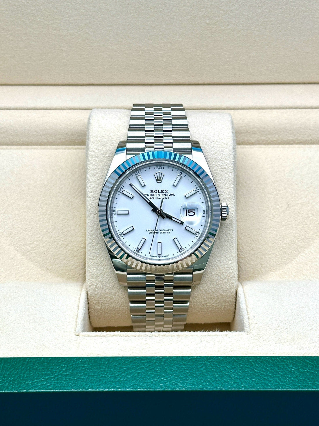 Rolex Datejust 41 126334, 2024, white index dial, Jubilee bracelet