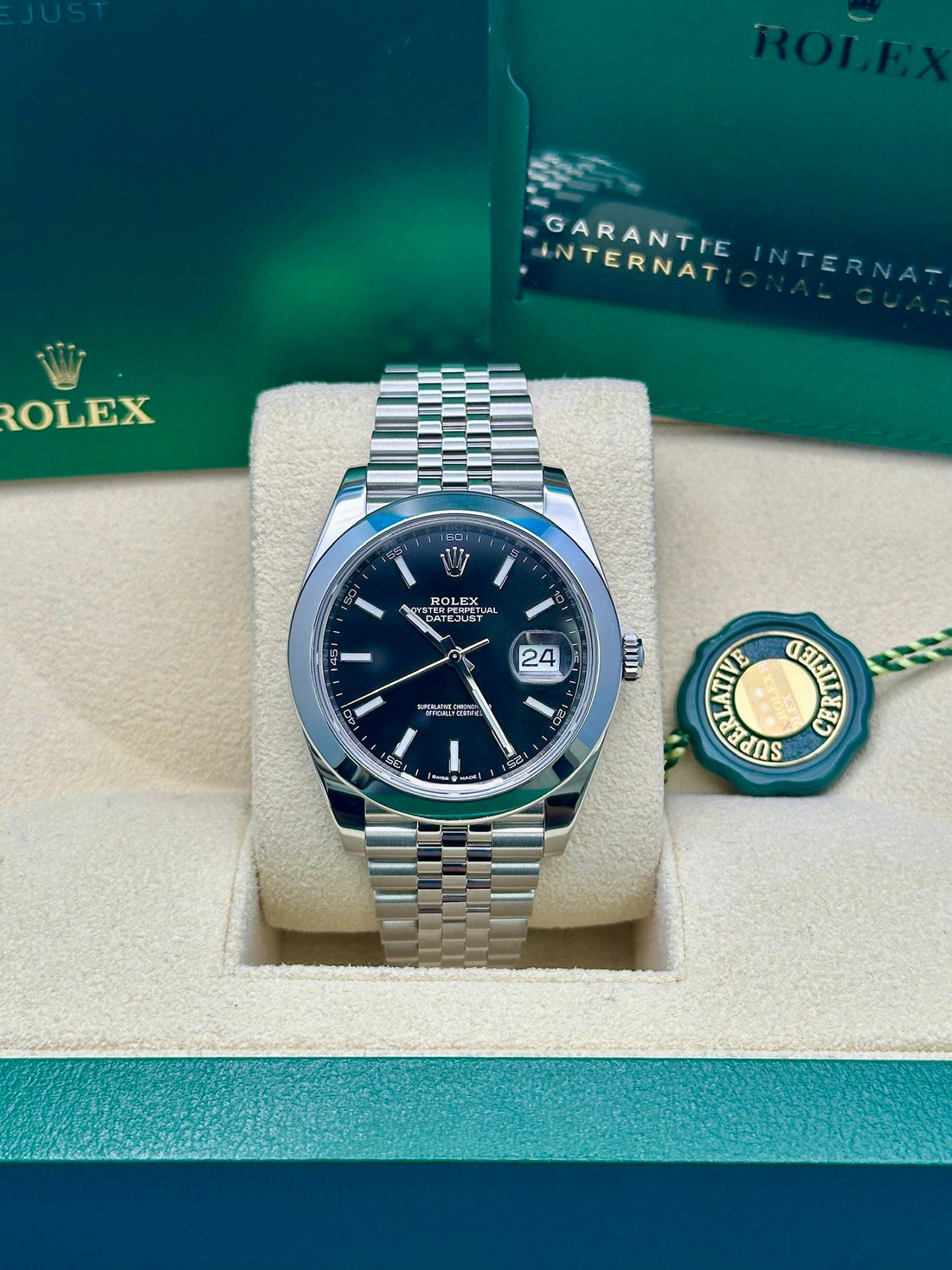 Rolex Steel Datejust 41 Watch - Smooth Bezel - Black Index Dial - Jubilee Bracelet - 126300 bkij