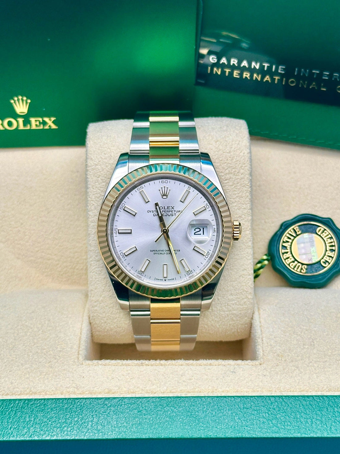 Rolex Steel and Yellow Gold Rolesor Datejust 41 Watch - Fluted Bezel - Silver Index Dial - Oyster Bracelet - 126333 sio