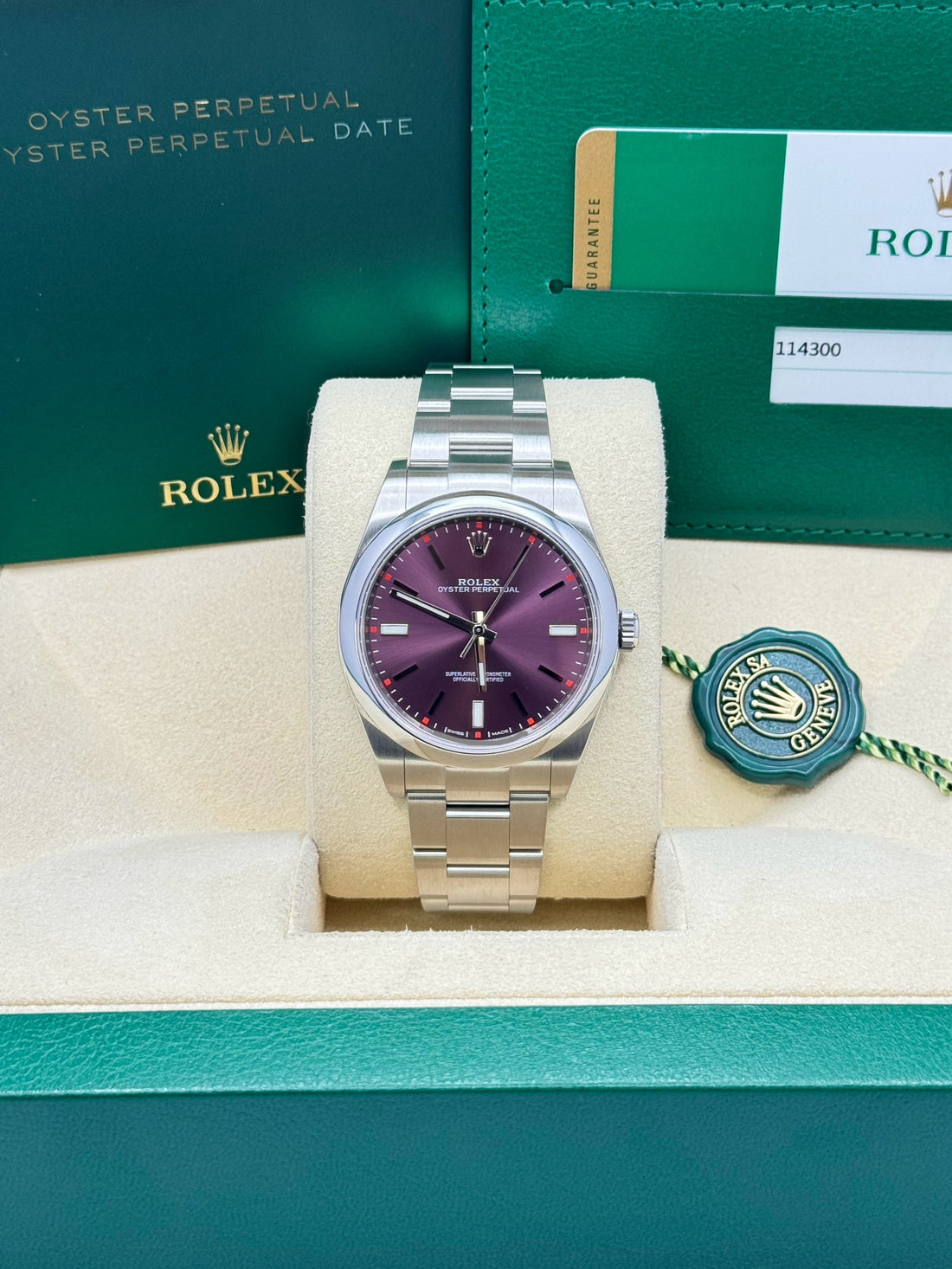 Rolex Steel Oyster Perpetual 39  - Red Grape Index Dial - 114300 rgio