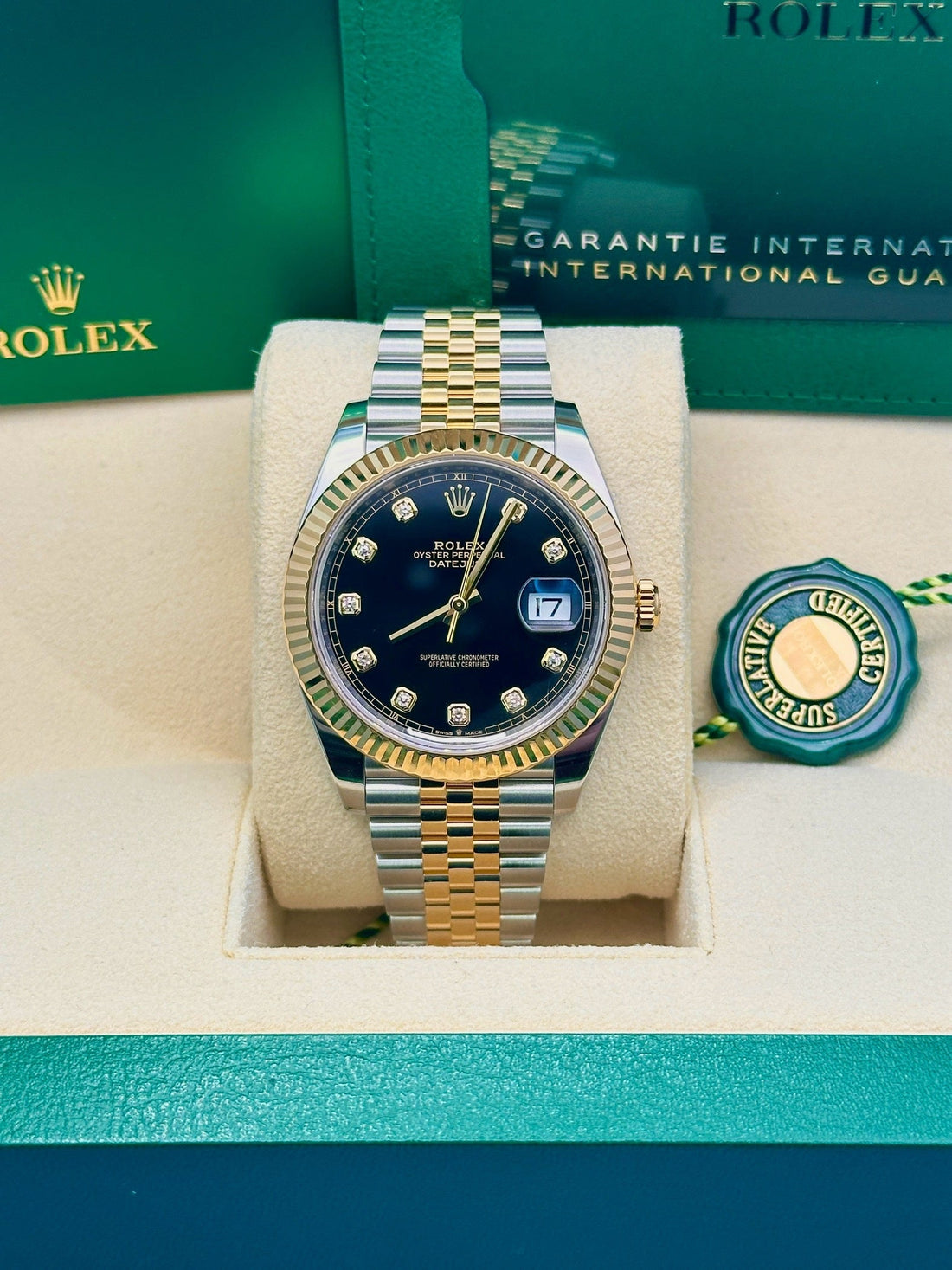 Rolex Steel and Yellow Gold Rolesor Datejust 41 Watch - Fluted Bezel - Black Diamond Dial - Jubilee Bracelet - 126333 bkdj