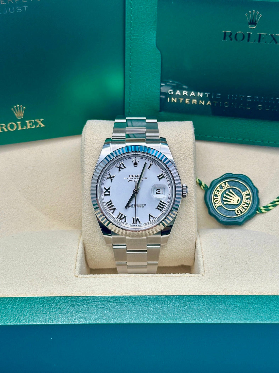 Rolex Steel and White Gold Rolesor Datejust 41 Watch - Fluted Bezel - White Roman Dial - Oyster Bracelet - 126334 wro