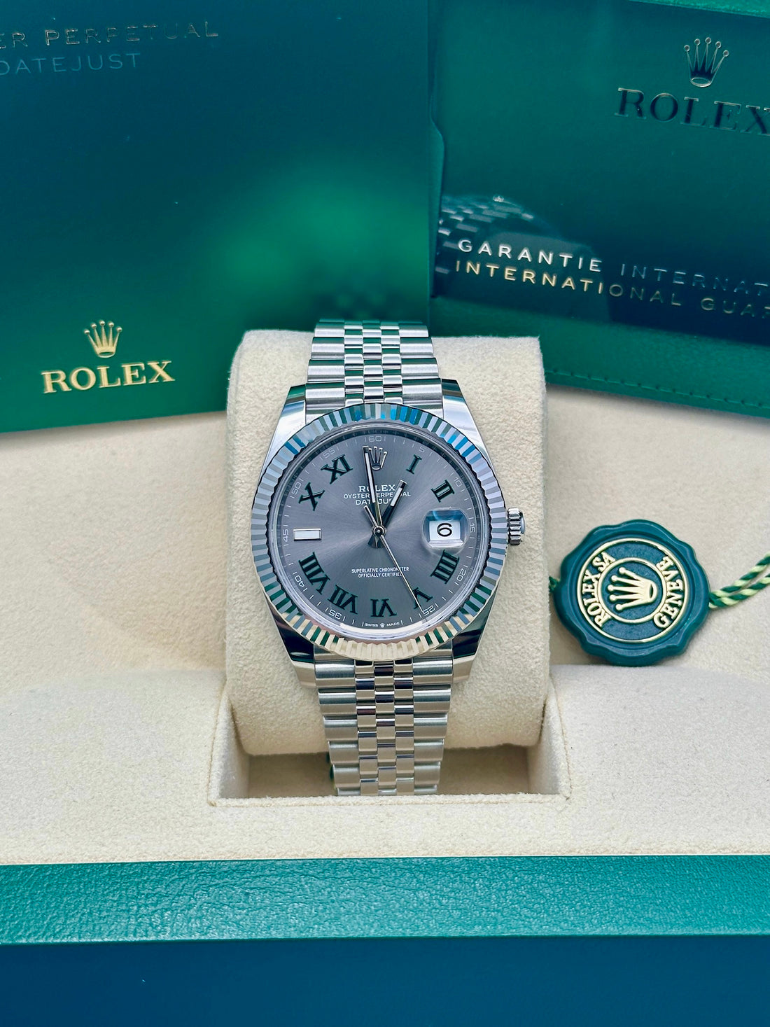 Rolex Steel and White Gold Rolesor Datejust 41 Watch - Fluted Bezel - Slate Green Roman Dial - Jubilee Bracelet - 126334 slgrj