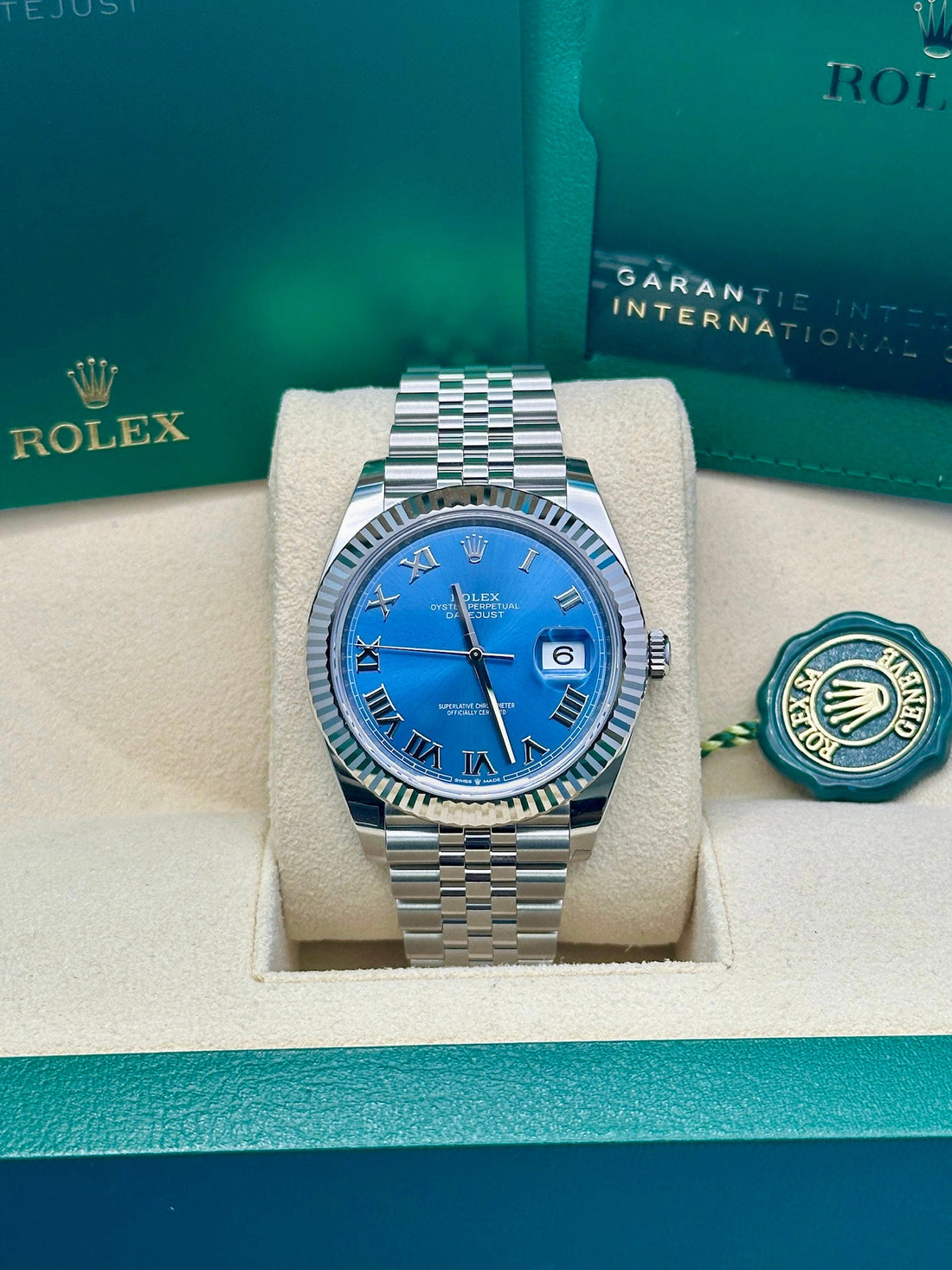 Rolex Steel and White Gold Rolesor Datejust 41 Watch - Fluted Bezel - Blue Roman Dial - Jubilee Bracelet - 126334 blrj