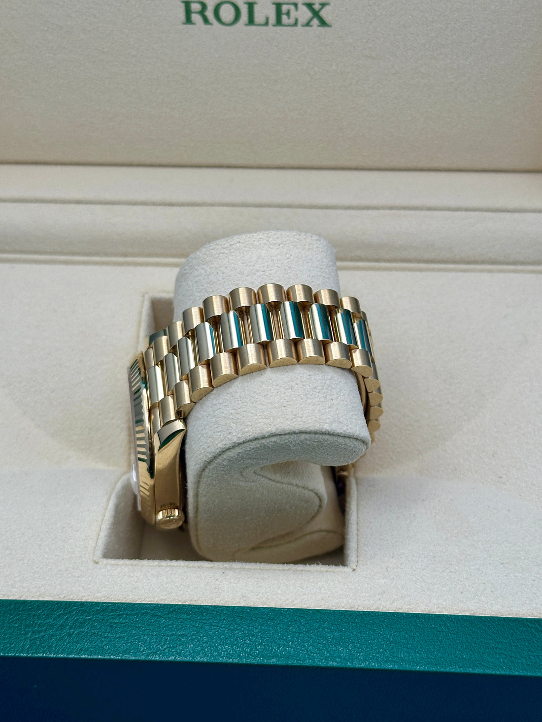 Rolex Day-Date 40 228238, 2024, white bevelled Roman dial, President bracelet