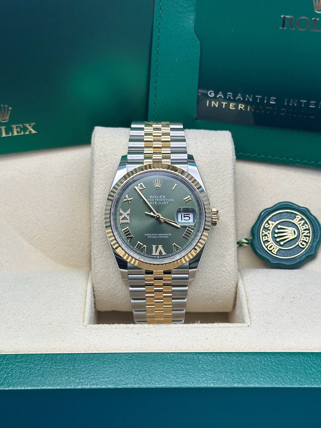 Rolex Steel and Yellow Gold Rolesor Datejust 36 Watch - Fluted Bezel - Olive Green Roman Dial - Jubilee Bracelet - 126233 ogdr69j