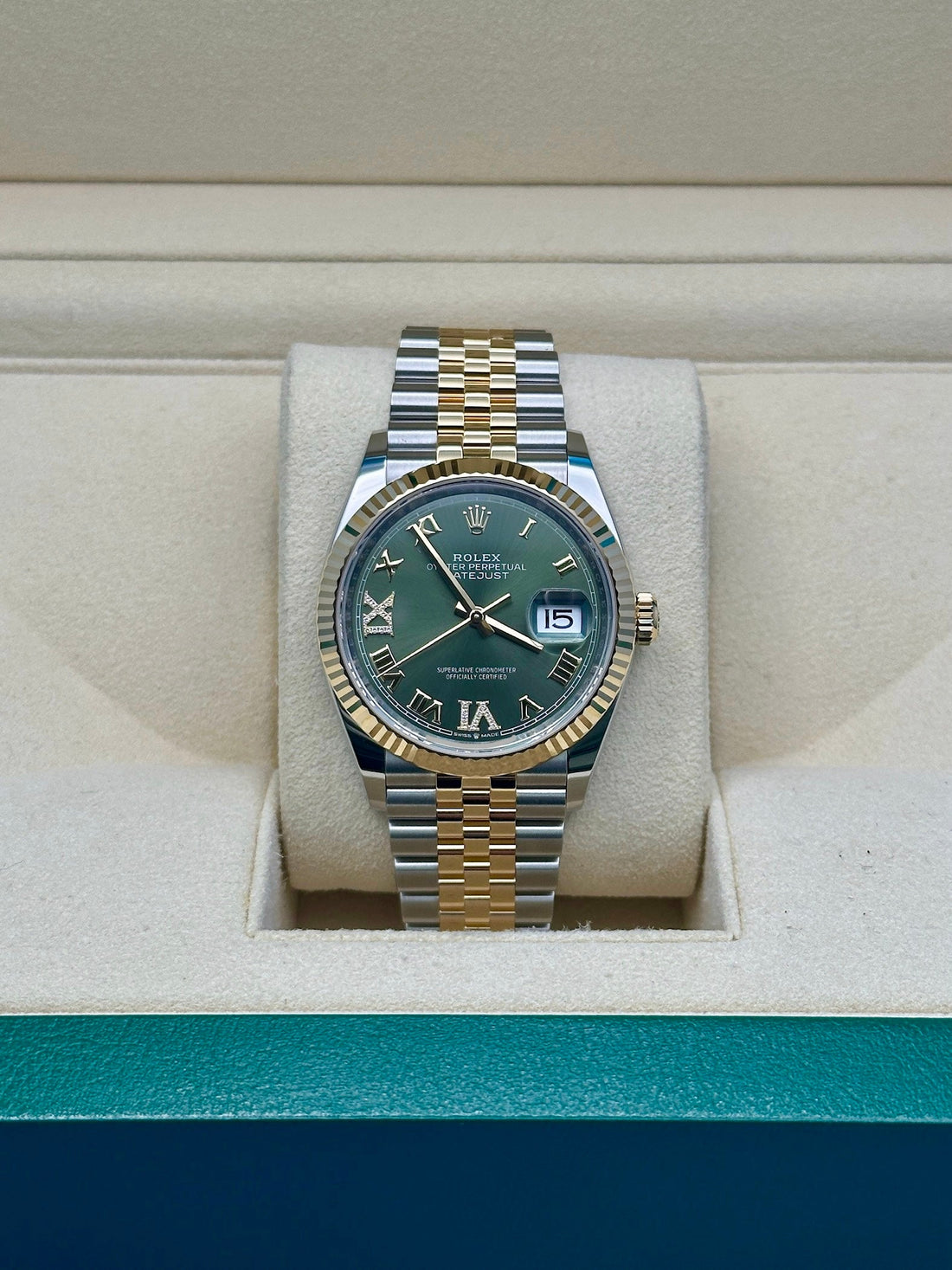 Rolex Datejust 36 126233, 2024, olive green Roman dial, Jubilee bracelet