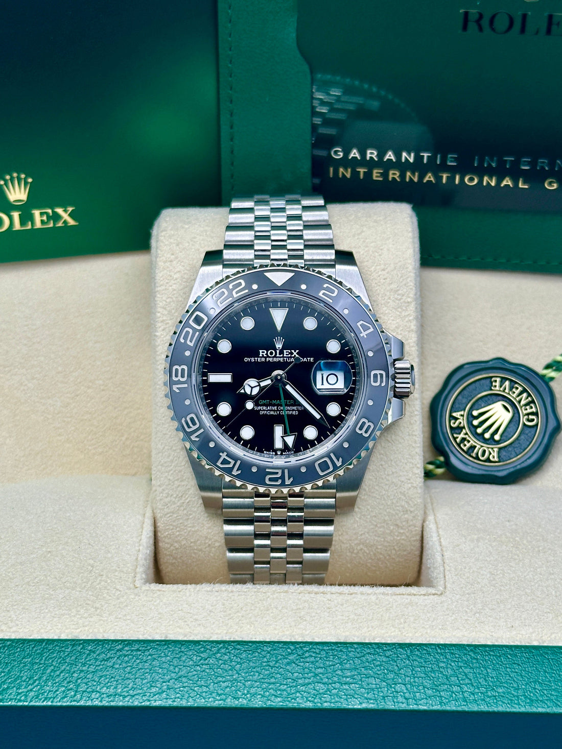 Rolex Steel GMT-Master II 40 Watch - Black And Grey Bruce Wayne Bezel - Black Dial - Jubilee Bracelet - 126710GRNR