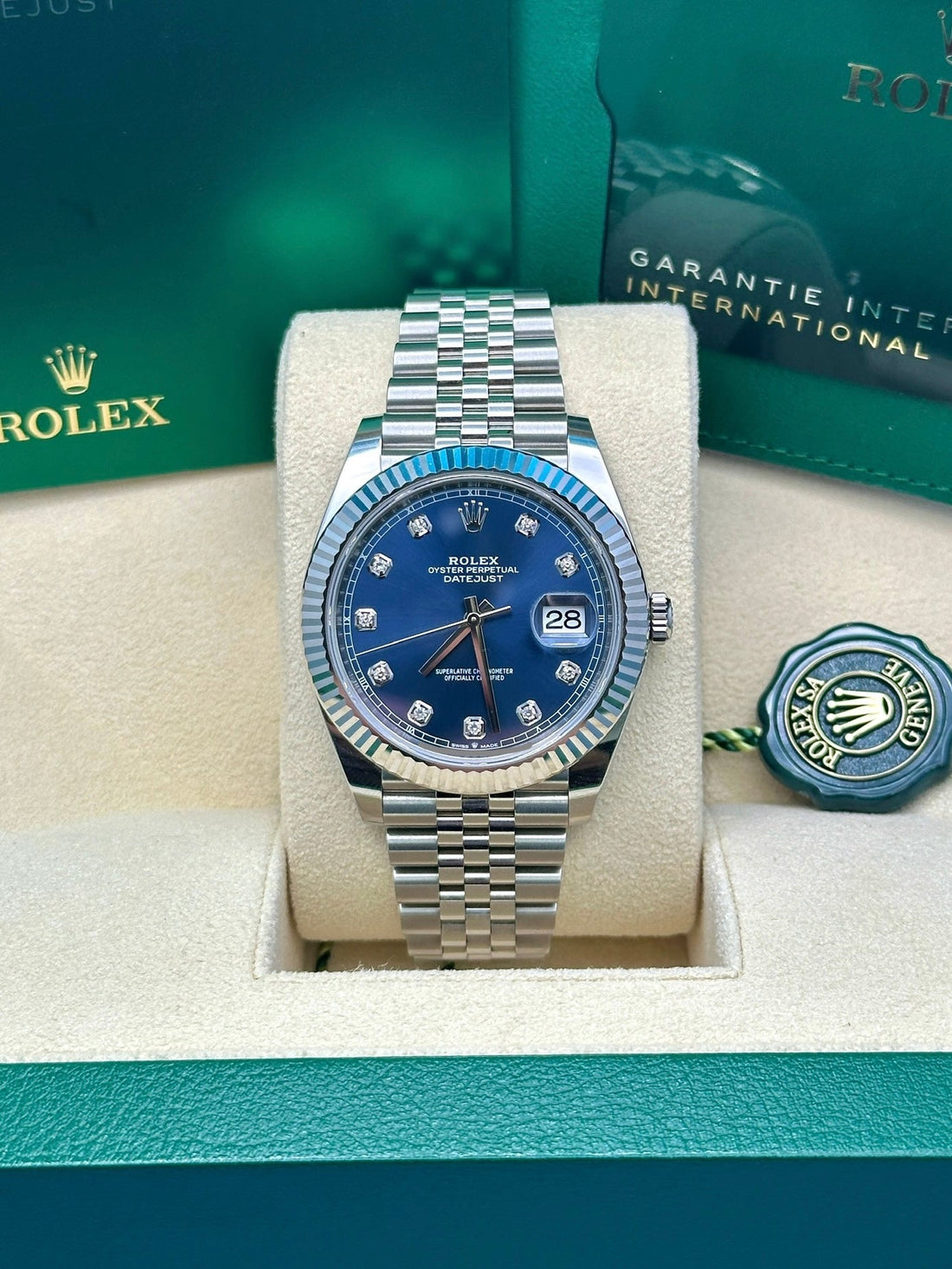 Rolex Steel and White Gold Rolesor Datejust 41 Watch - Fluted Bezel - Blue Diamond Dial - Jubilee Bracelet - 126334 bldj