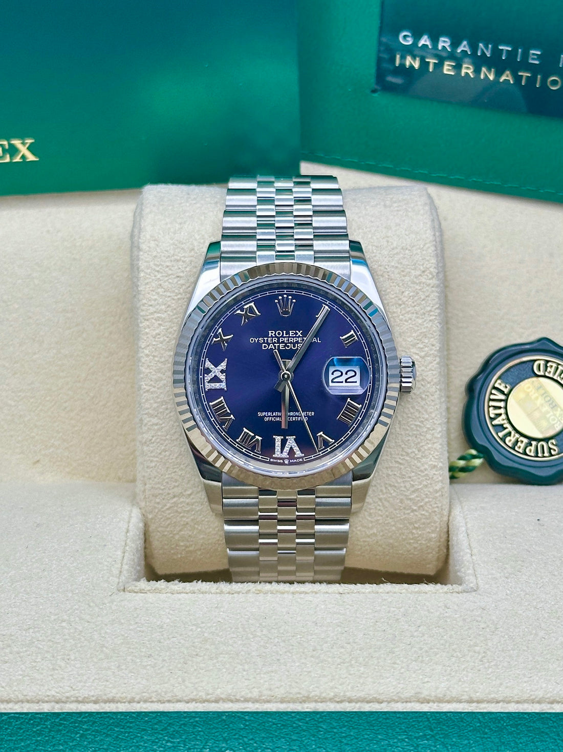 Rolex Steel Datejust 36 Watch - Fluted Bezel - Aubergine Purple Diamond Roman VI and IX Dial - Jubilee Bracelet - 2019 Release - 126234 audr69j