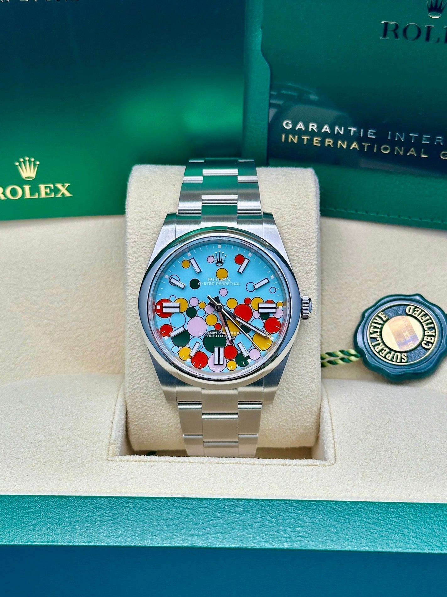 オルメルです。 Rolex Oyster Perpetual 41 Turquoise Blue Celebration-motif Dial Stainl