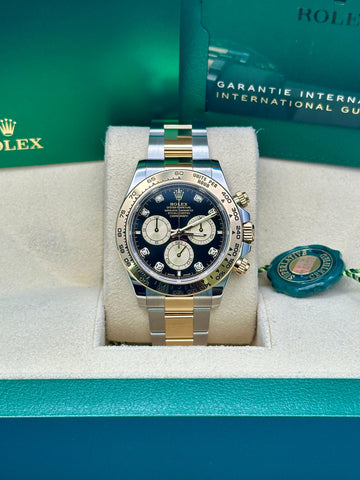 Rolex Yellow Rolesor  Daytona  - Fixed Bezel - Black And Golden Diamond Dial - Oyster Bracelet - 126503 bkchdo