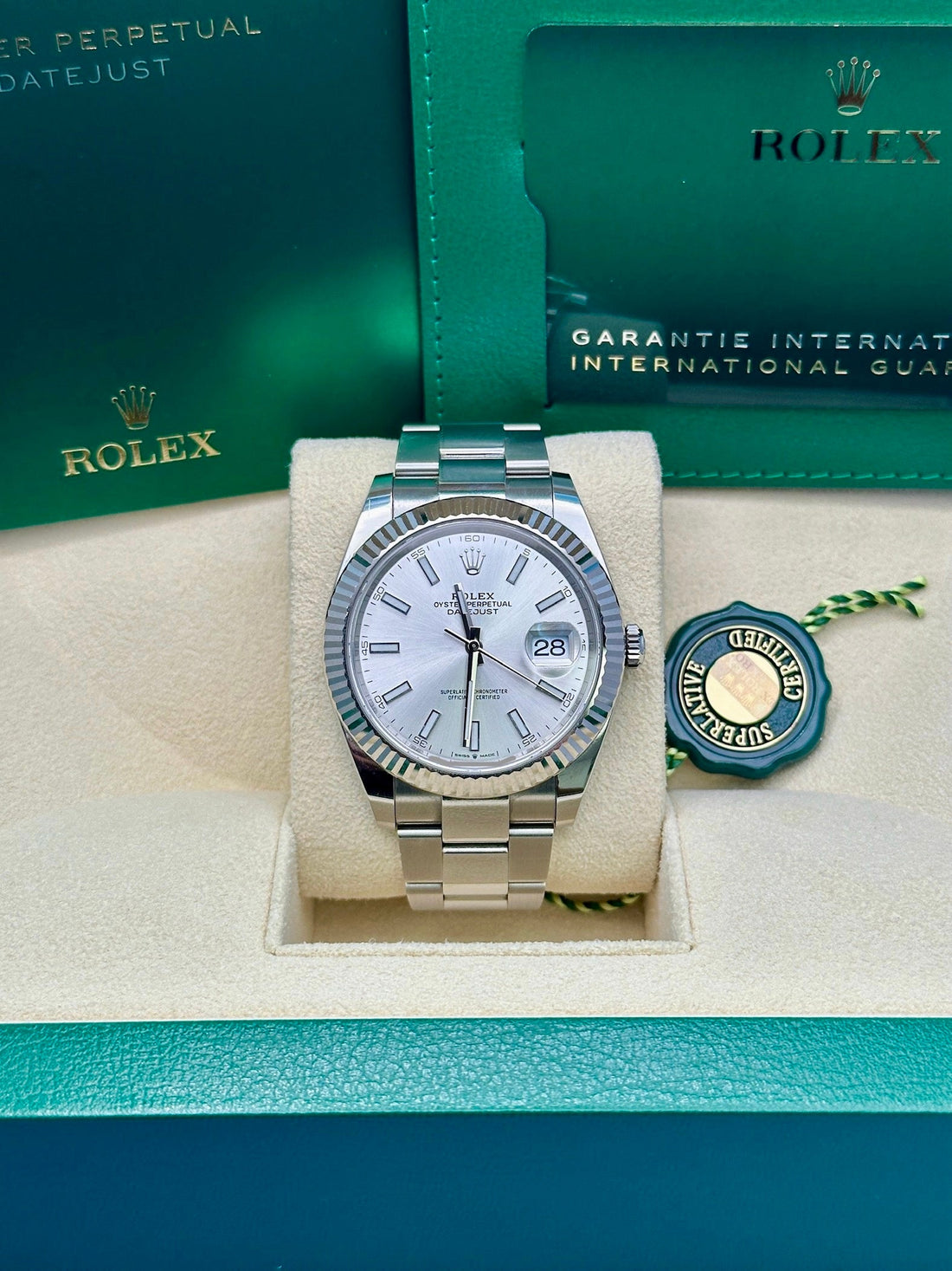 Rolex Steel and White Gold Rolesor Datejust 41 Watch - Fluted Bezel - Silver Index Dial - Oyster Bracelet - 126334 sio