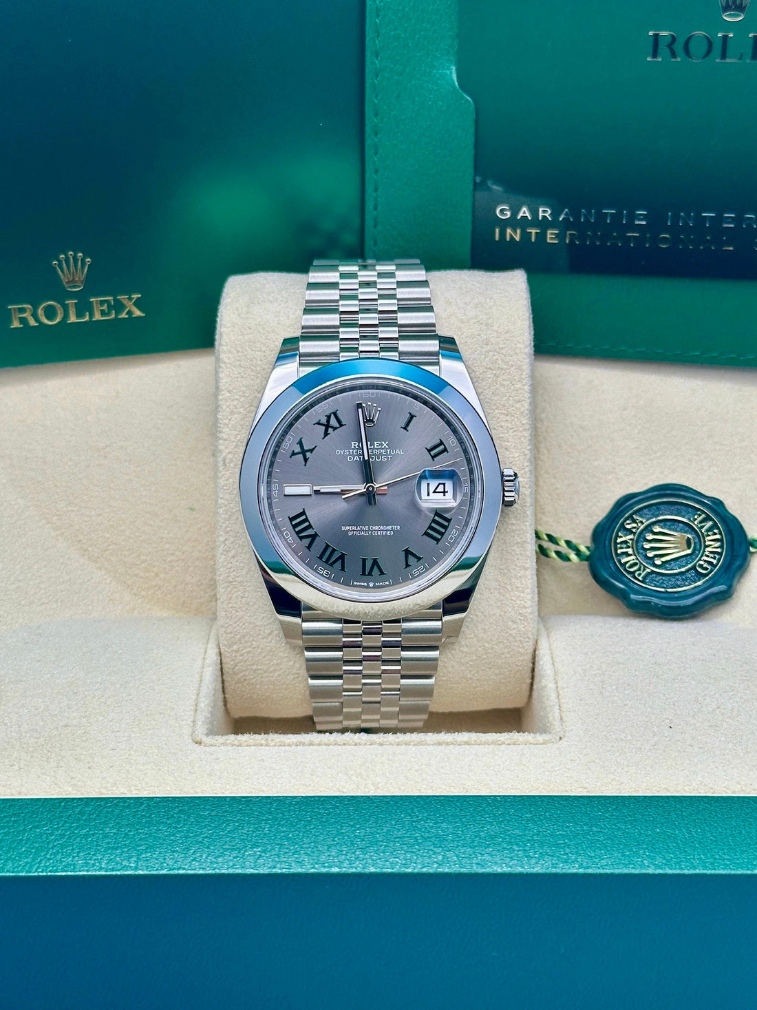 Rolex Steel Datejust 41 Watch - Smooth Bezel - Slate Green Roman Dial - Jubilee Bracelet - 126300 slgrj