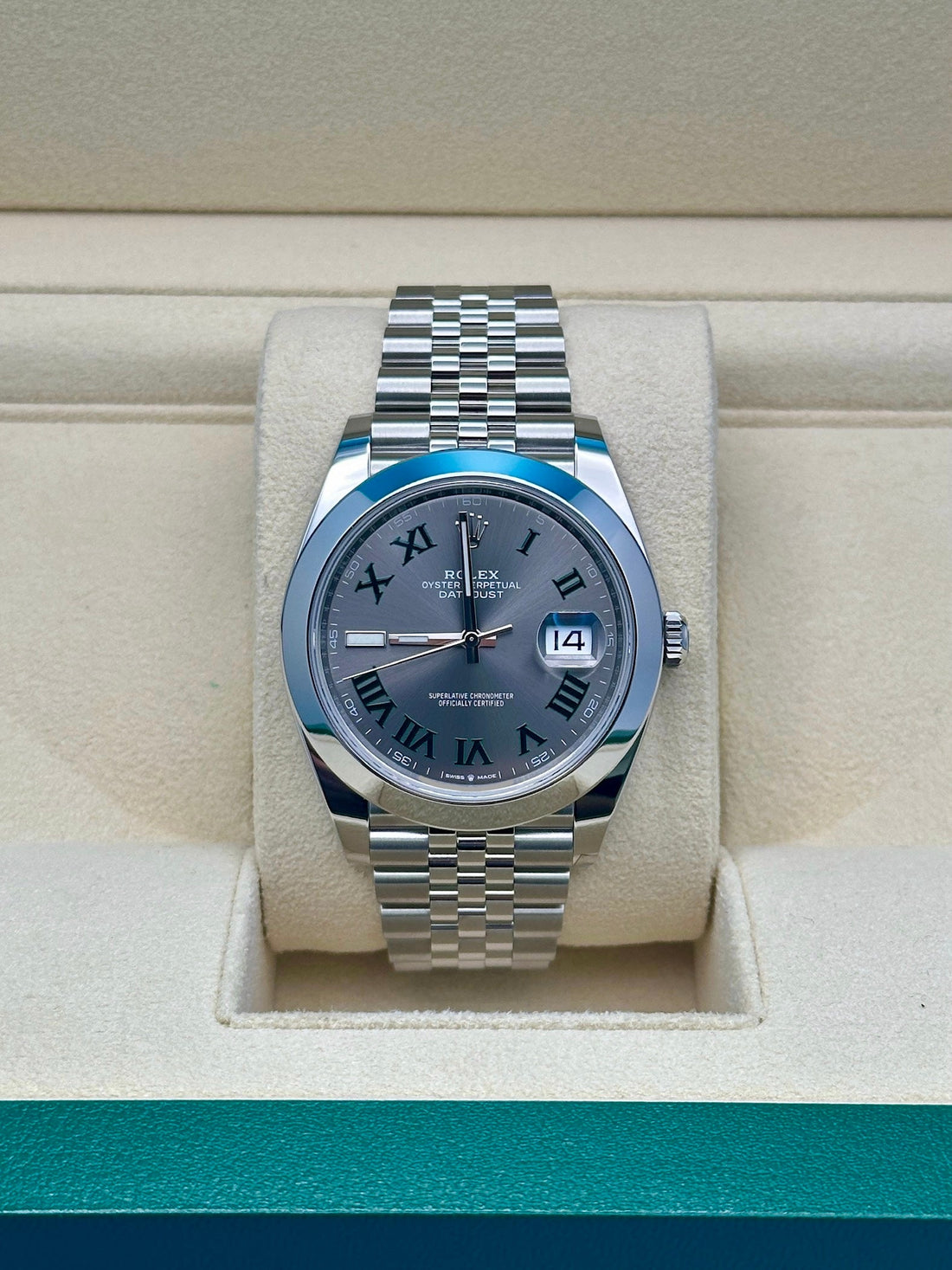 Rolex Datejust 41 126300, 2024, slate green Roman dial, Jubilee bracelet
