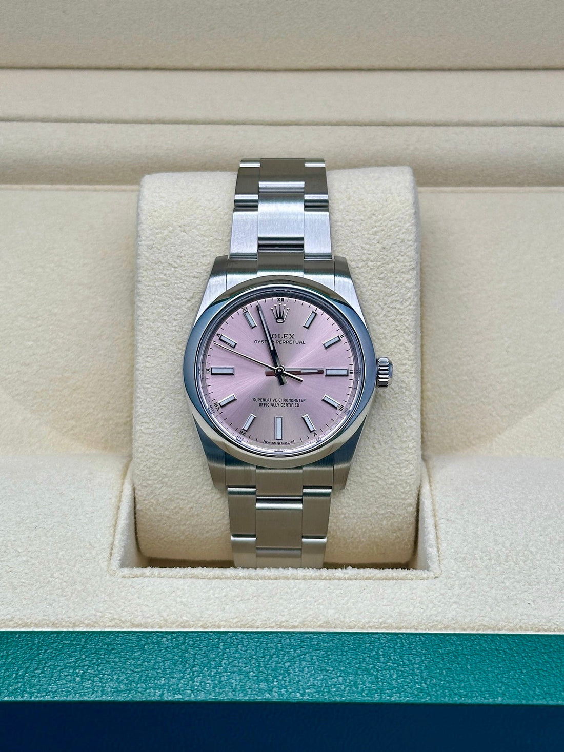 Rolex Oyster Perpetual 34 124200, 2024, pink index dial, Oyster bracelet