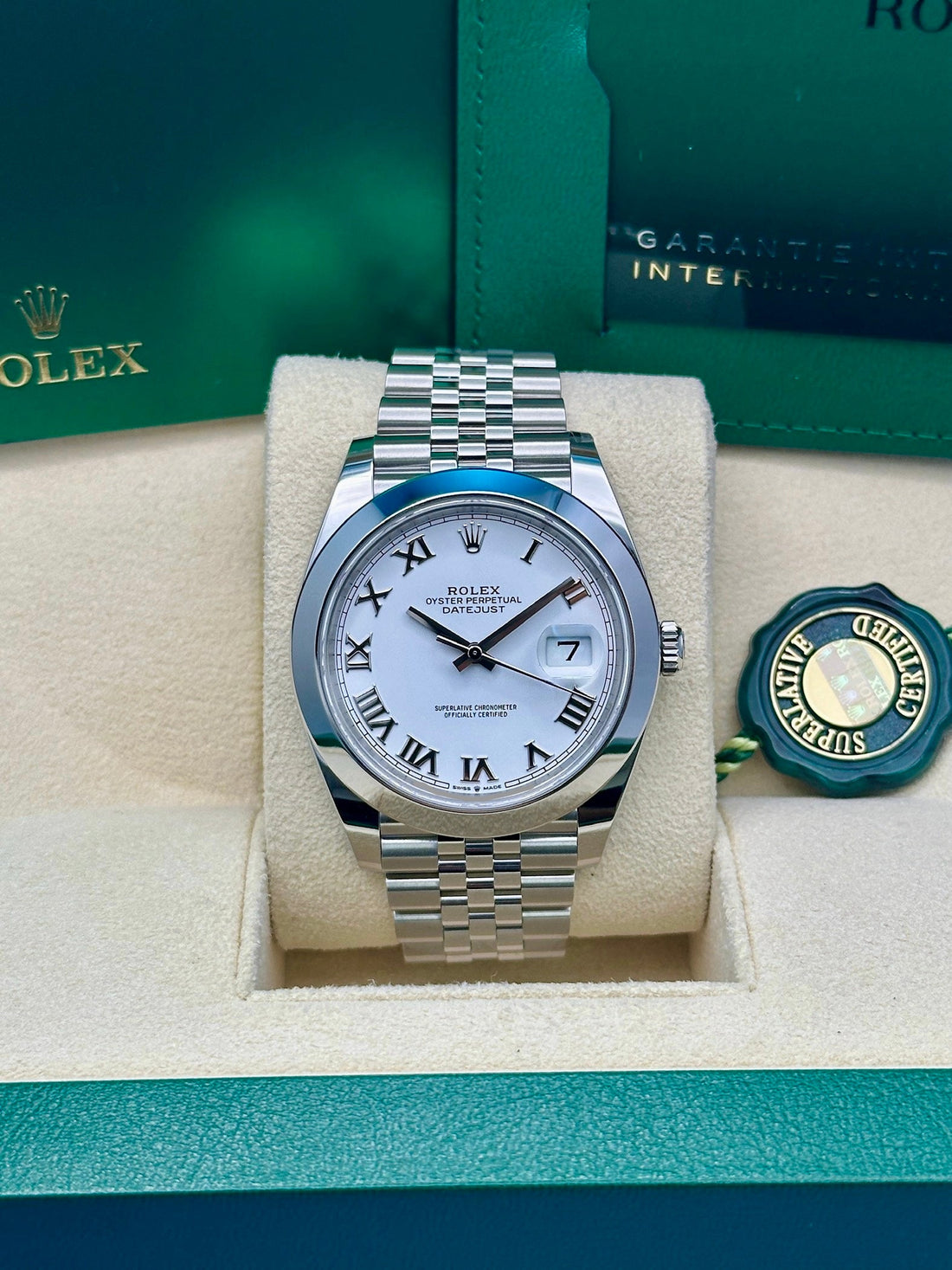 Rolex Steel Datejust 41 Watch - Smooth Bezel - White Roman Dial - Jubilee Bracelet - 126300 wrj