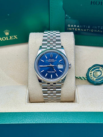 Rolex Datejust 36 126200, 2024, blue index dial, Jubilee bracelet