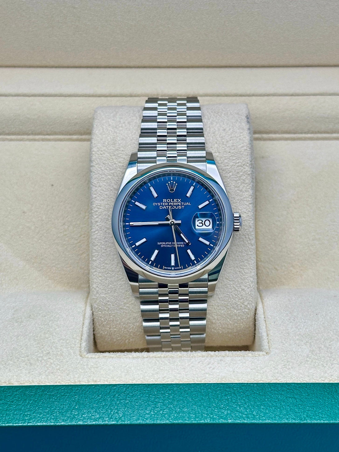 Rolex Datejust 36 126200, 2024, blue index dial, Jubilee bracelet