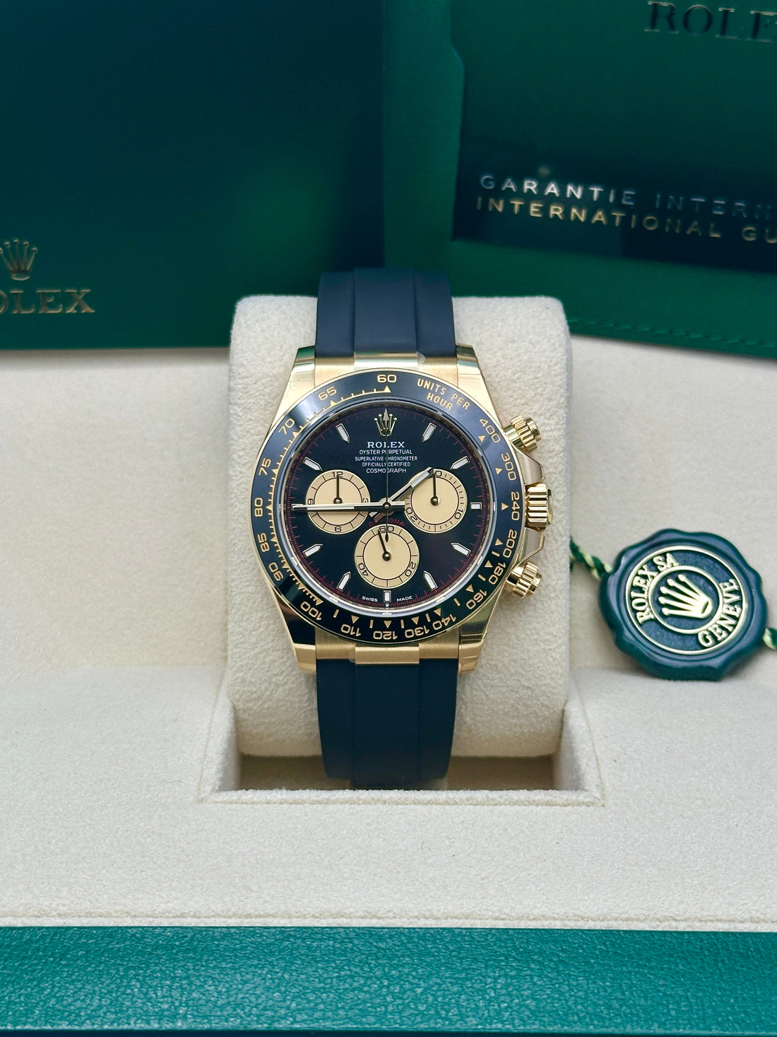 Rolex Yellow Gold Cosmograph Daytona Watch - Black Cerachrom Bezel - Black And Champagne Index Dial - Oysterflex Strap - 126518ln bkchiof