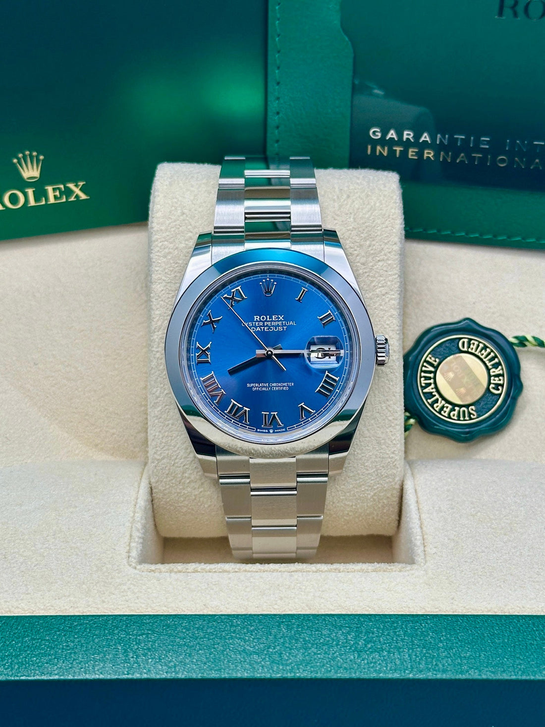 Rolex Steel Datejust 41 Watch - Smooth Bezel - Blue Roman Dial - Oyster Bracelet - 126300 blro