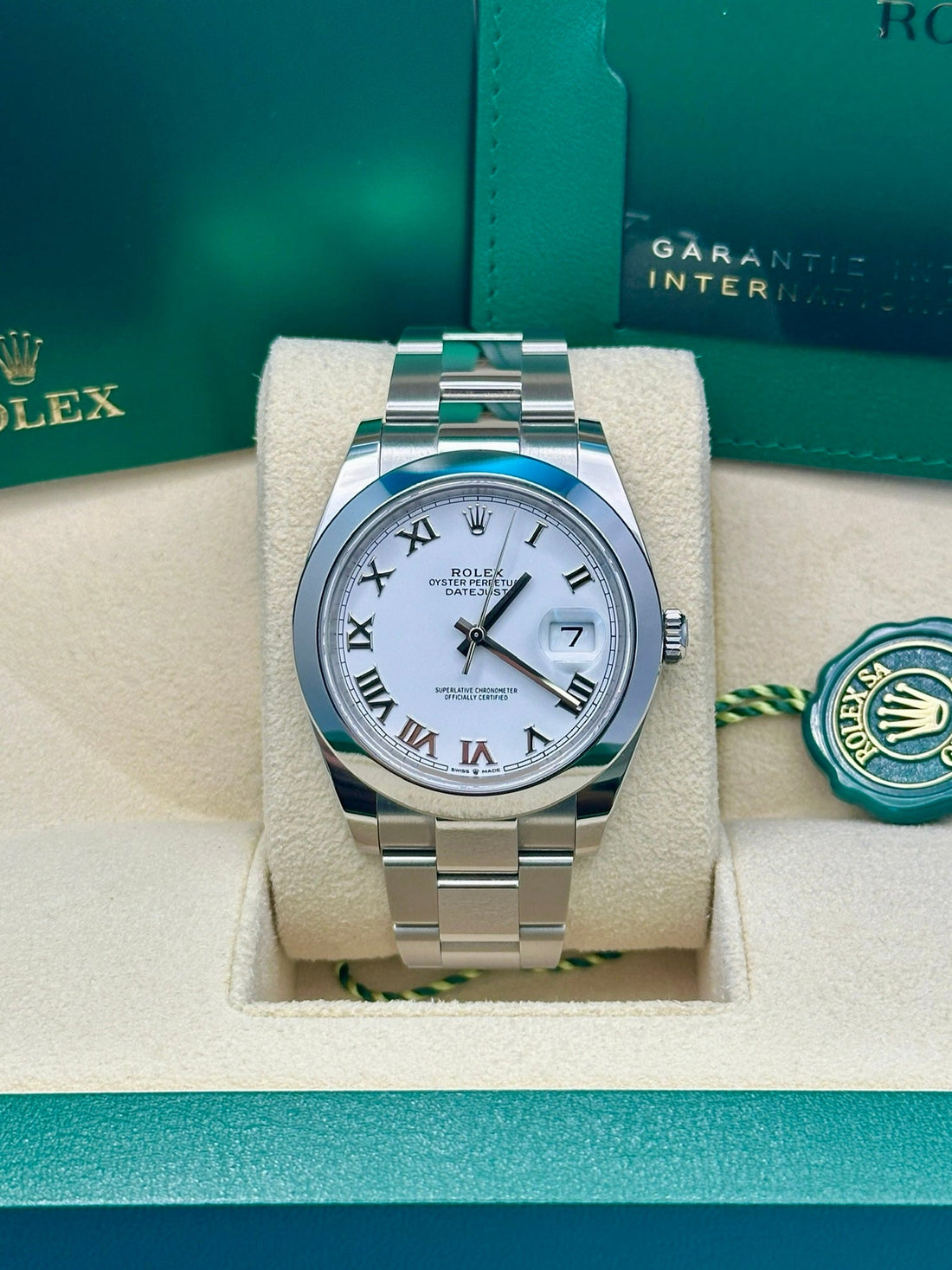 Rolex Steel Datejust 41 Watch - Smooth Bezel - White Roman Dial - Oyster Bracelet - 126300 wro