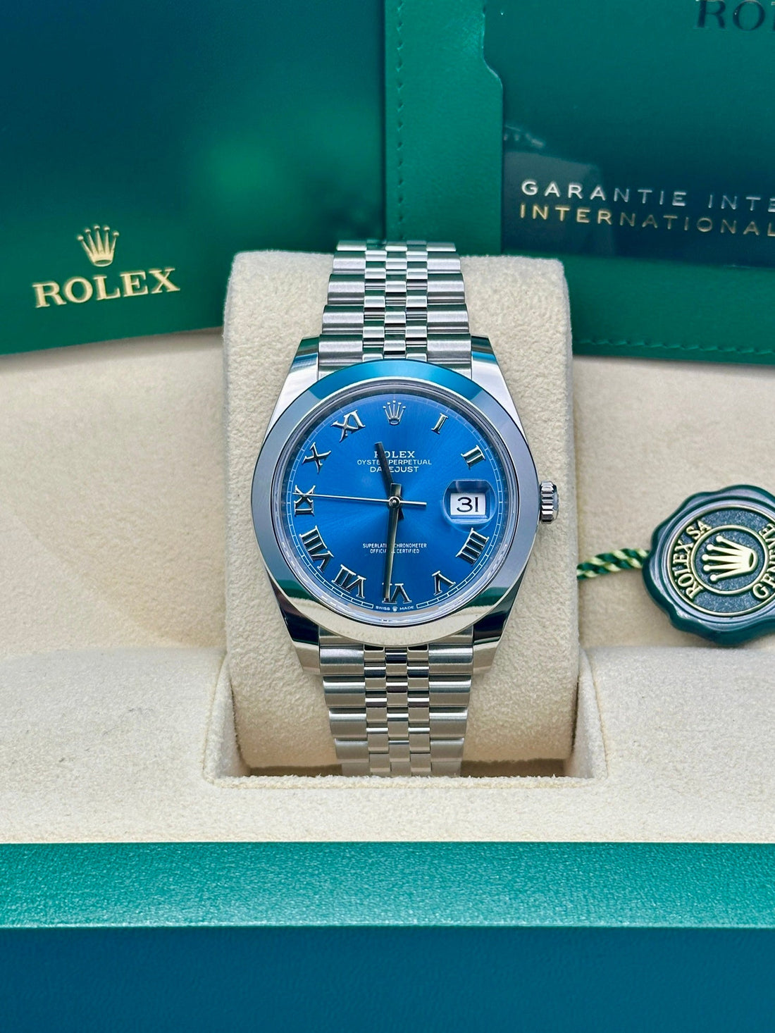 Rolex Steel Datejust 41 Watch - Smooth Bezel - Blue Roman Dial - Jubilee Bracelet - 126300 blrj