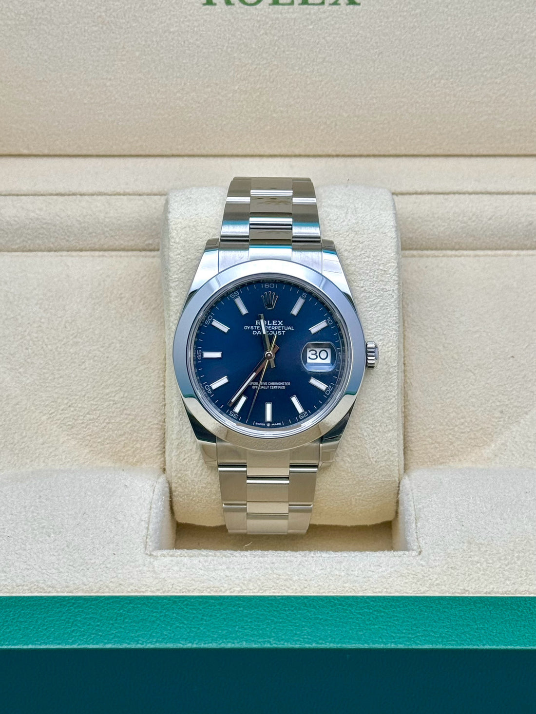 Rolex Datejust 41 126300, 2024, blue index dial, Oyster bracelet