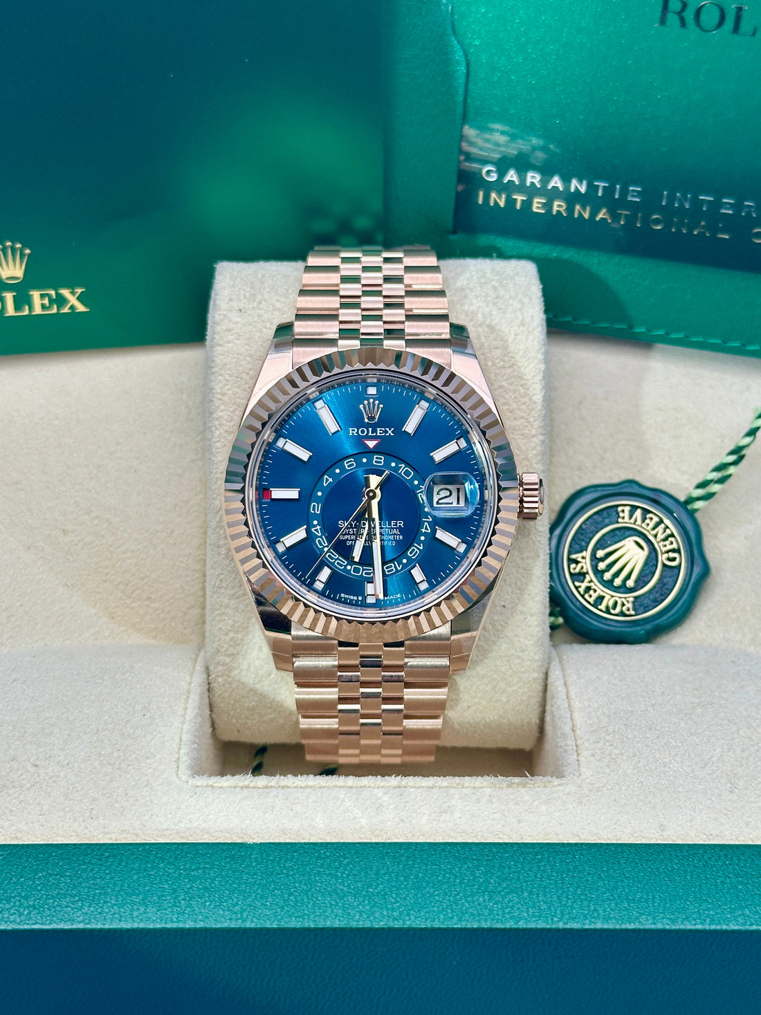 Rolex Sky Dweller 42 Blue Dial Rose Gold Jubilee Mens Watch 336935