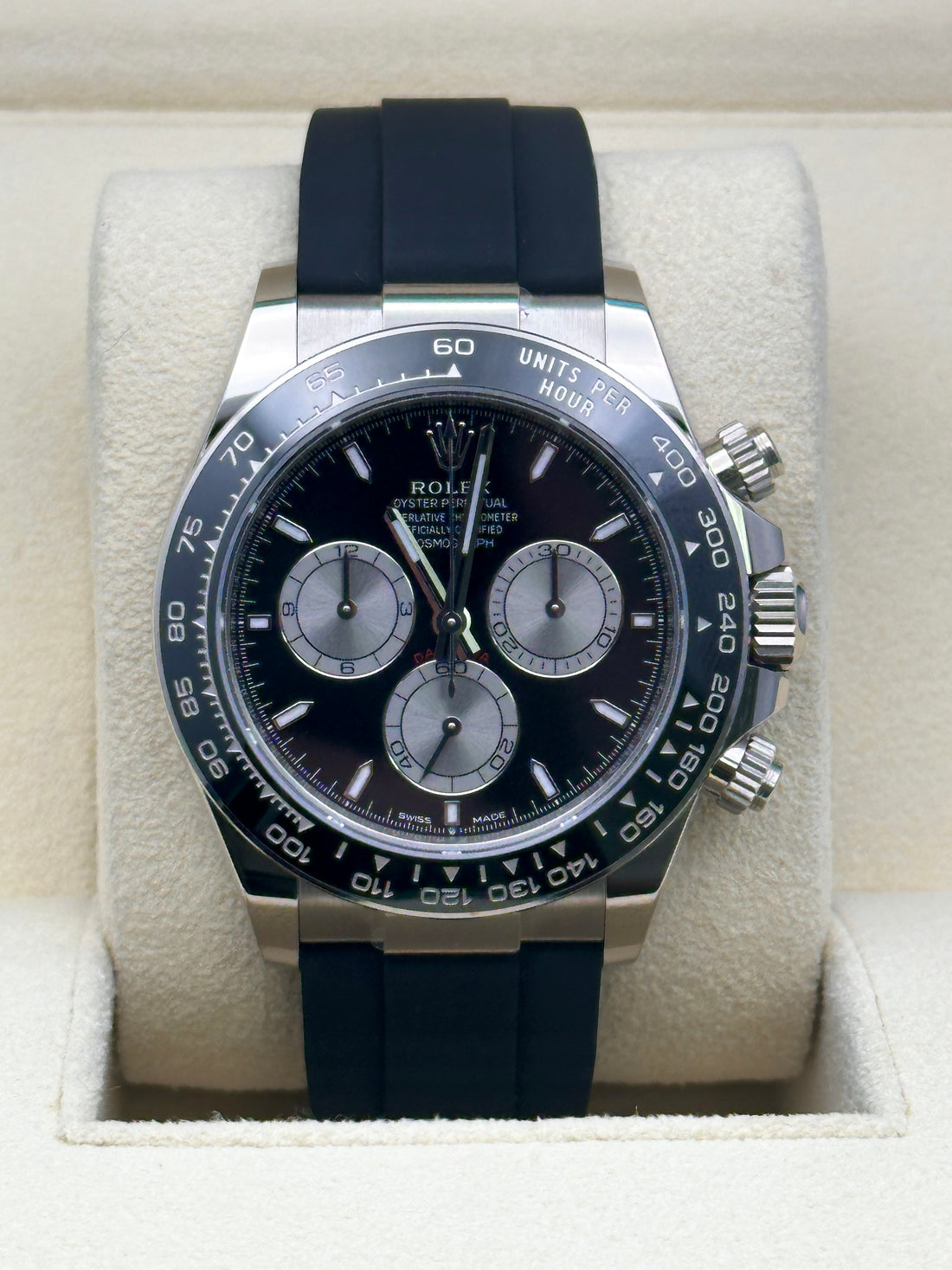 Rolex Daytona 126519LN, 2024, black and steel index dial, Oysterflex bracelet